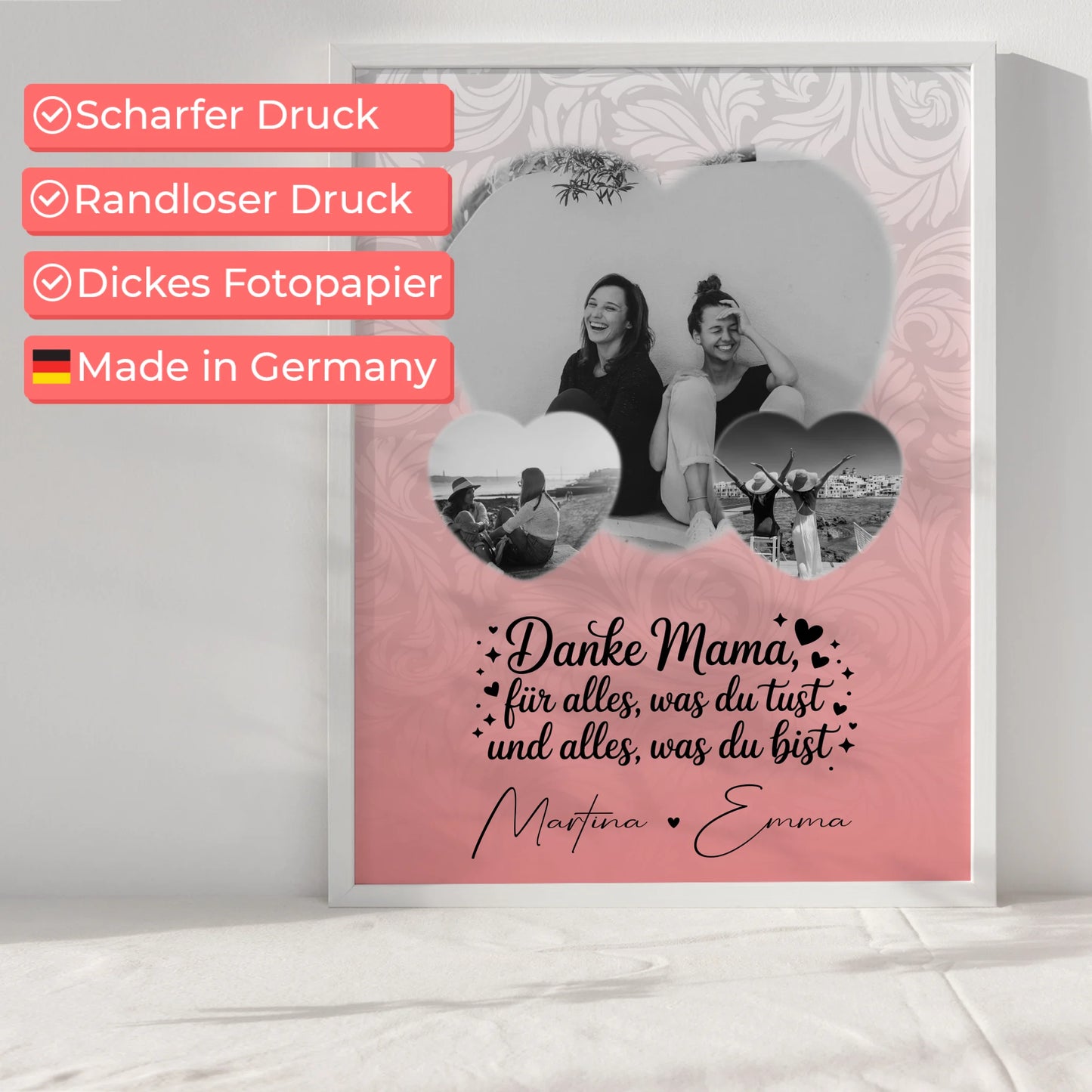 Mama Plakat Vergiss nie wie toll du bist mit 3 Herz Fotos