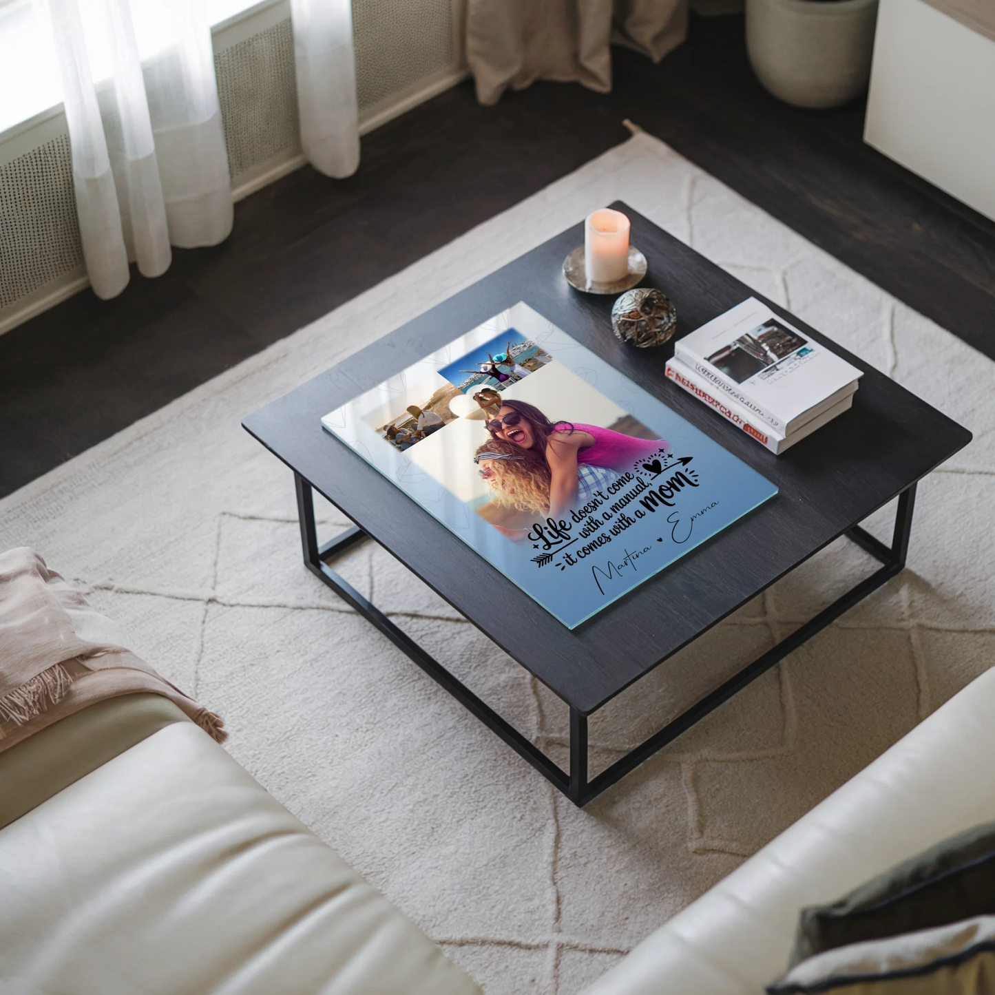 Personalisierte Mama Plakat Acrylglas Bild mit 3 Fotos und Herz Foto Life is better with you in it