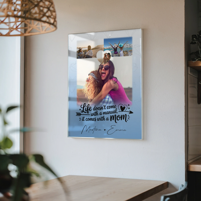 Personalisierte Mama Plakat Acrylglas Bild mit 3 Fotos und Herz Foto Life is better with you in it