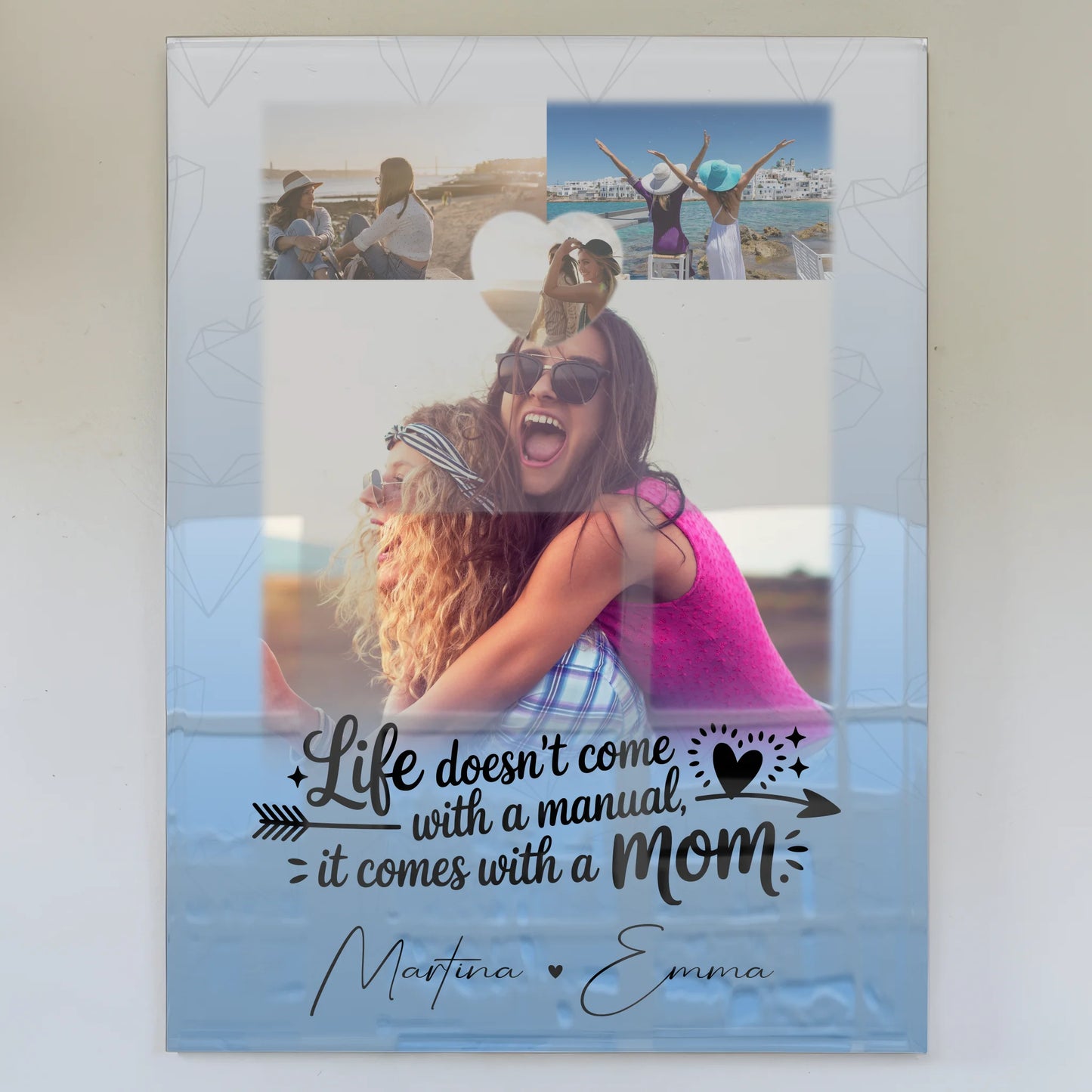 Personalisierte Mama Plakat Acrylglas Bild mit 3 Fotos und Herz Foto Life is better with you in it