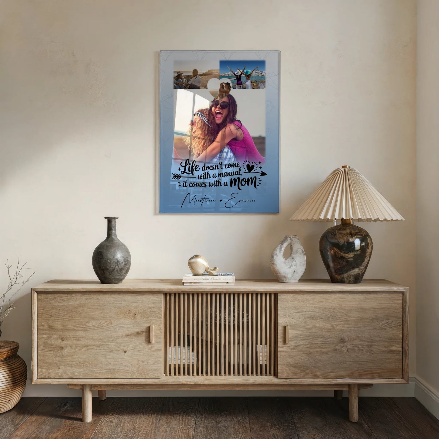 Personalisierte Mama Plakat Acrylglas Bild mit 3 Fotos und Herz Foto Life is better with you in it