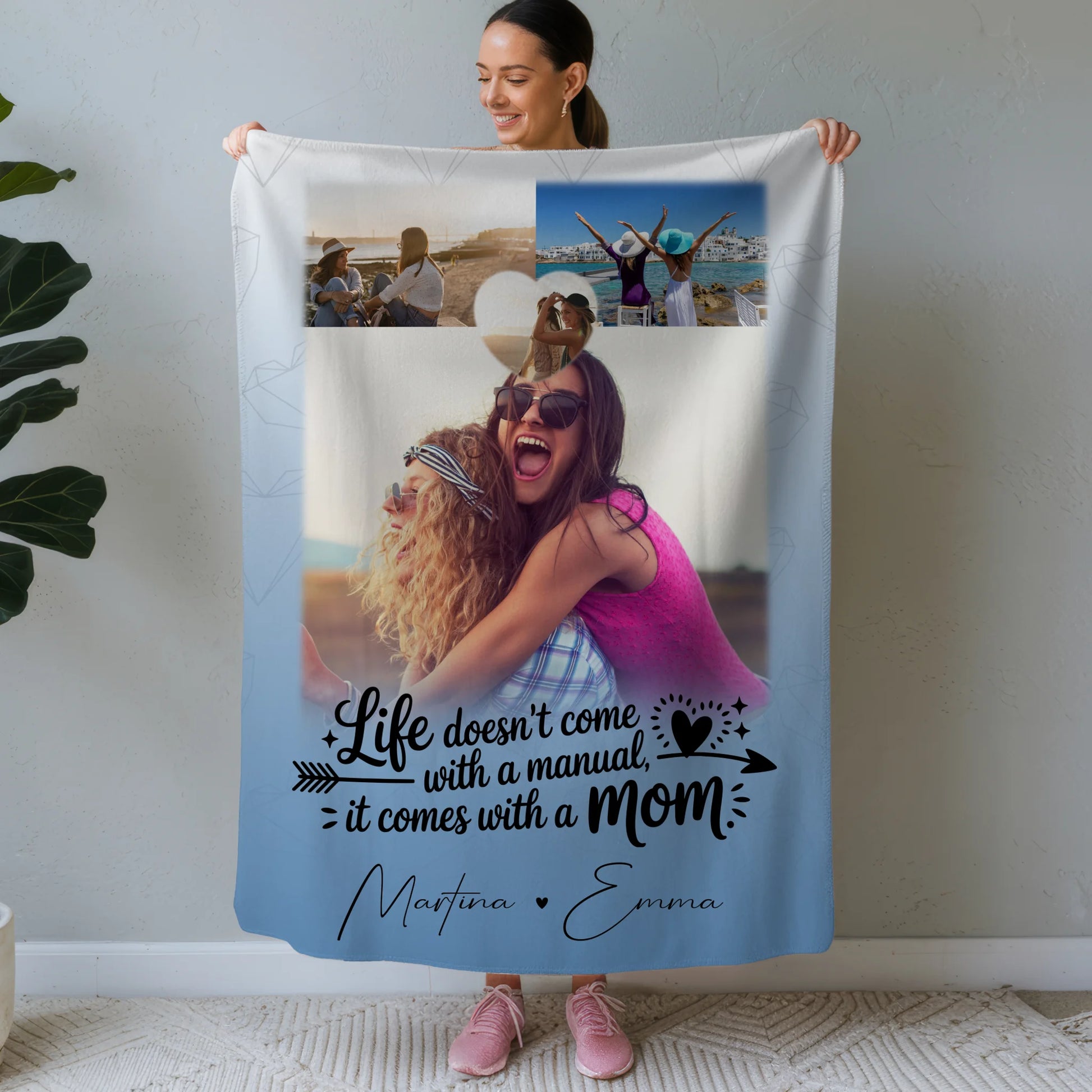 Personalisierte Decke Mit Namen 3 Fotos und Herz Foto Life is Better with You in It 1