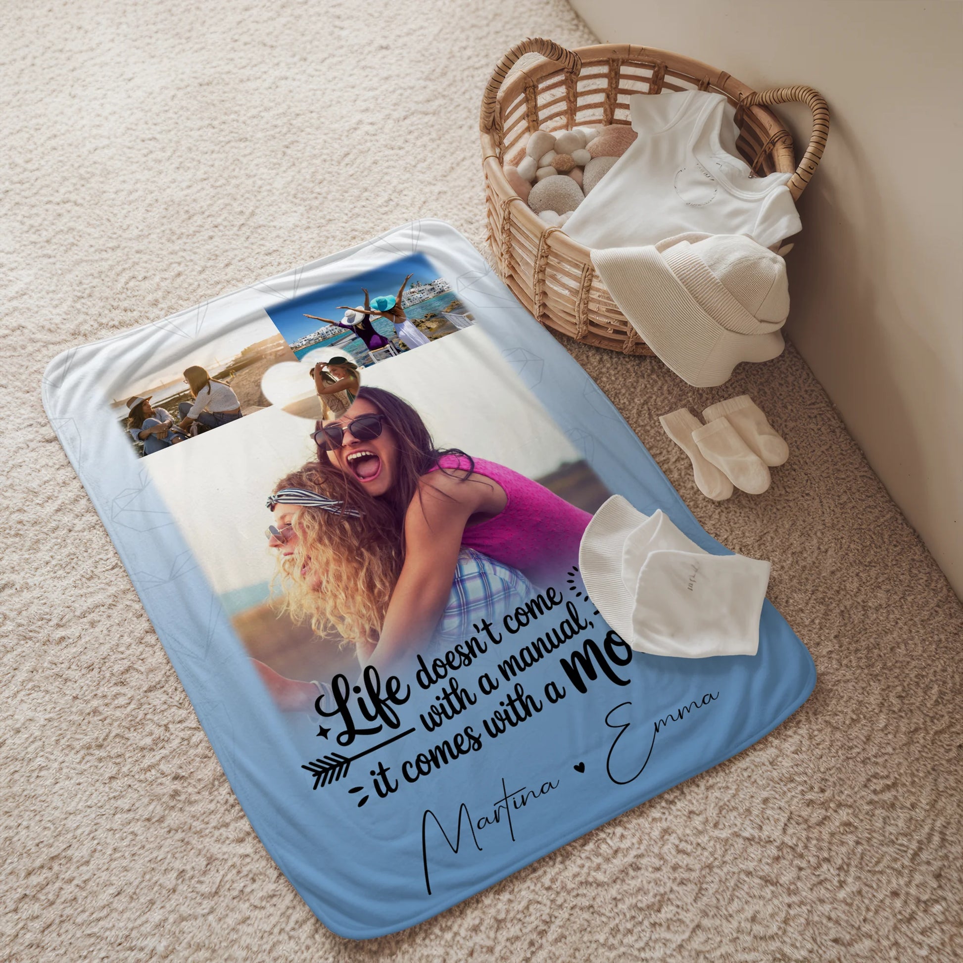 Personalisierte Decke Mit Namen 3 Fotos und Herz Foto Life is Better with You in It 2