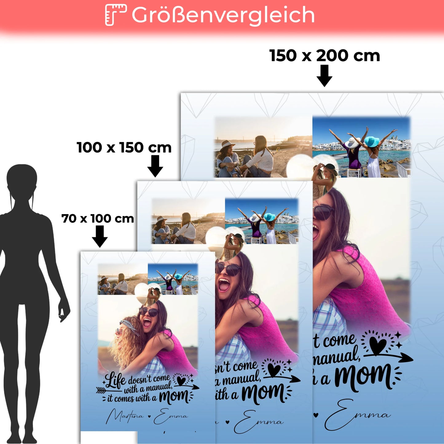 Personalisierte Decke Mit Namen 3 Fotos und Herz Foto Life is Better with You in It 5