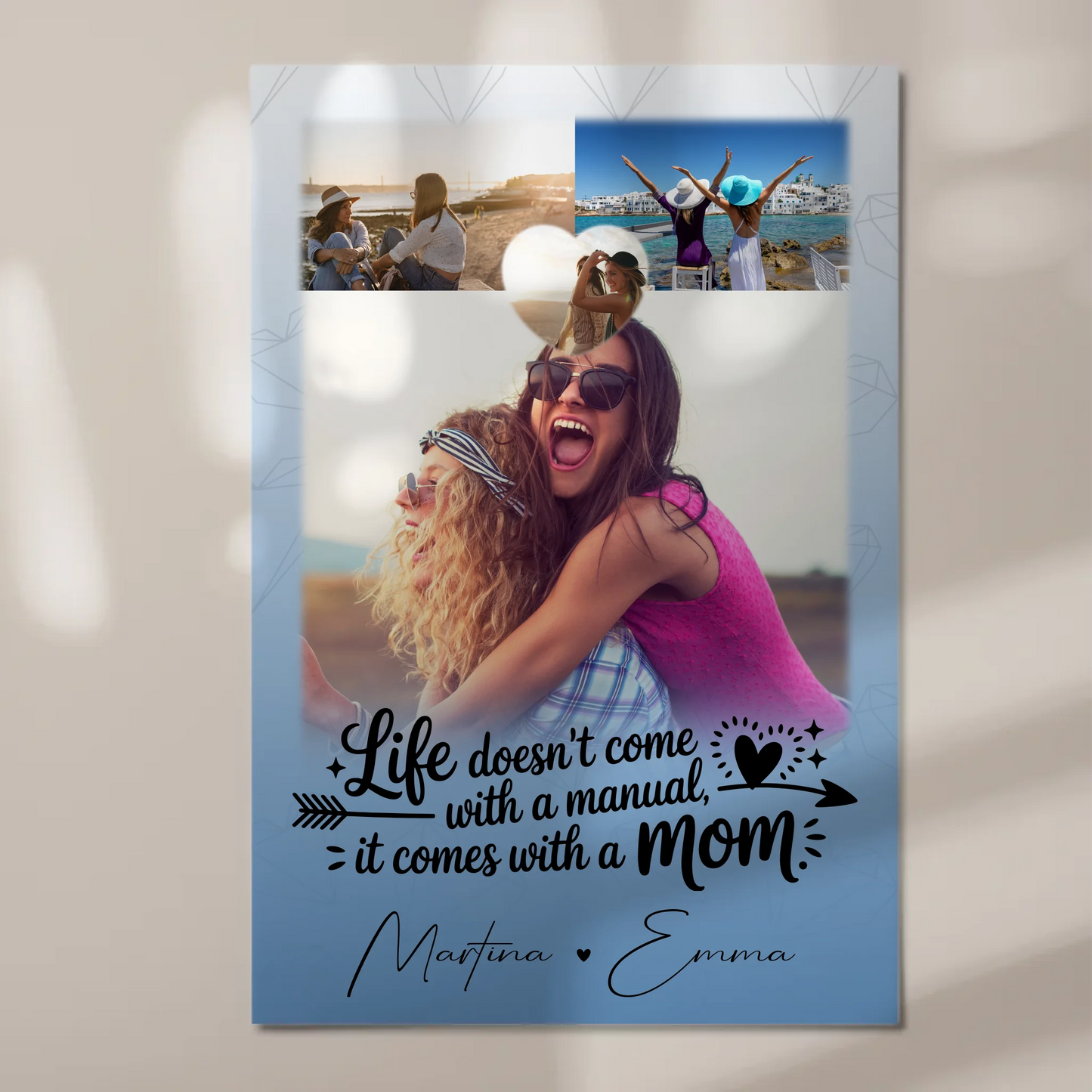Personalisiertes Mama Plakat mit 3 Fotos und Herz Foto Life is better with you in it 1