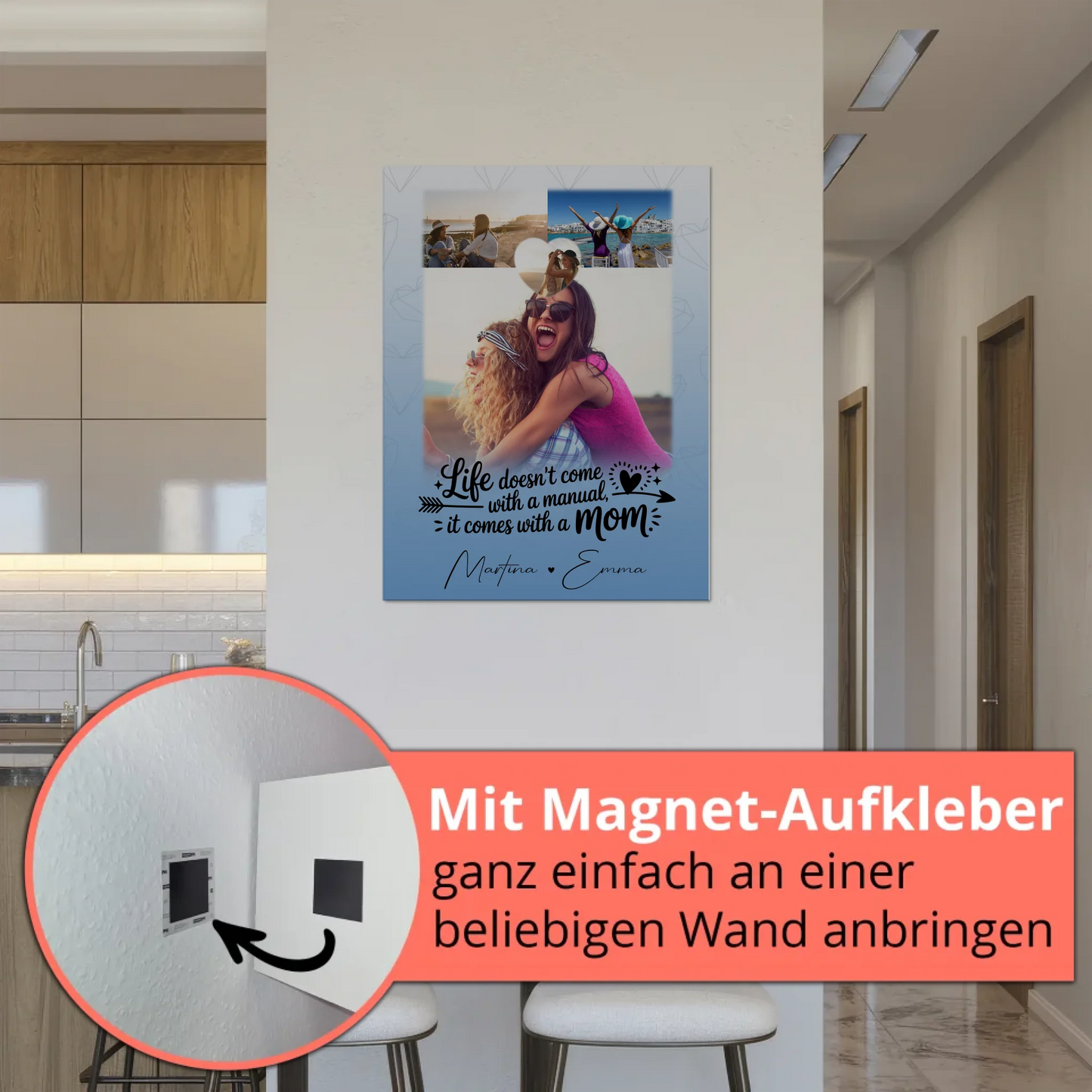Personalisiertes Mama Plakat mit 3 Fotos und Herz Foto Life is better with you in it