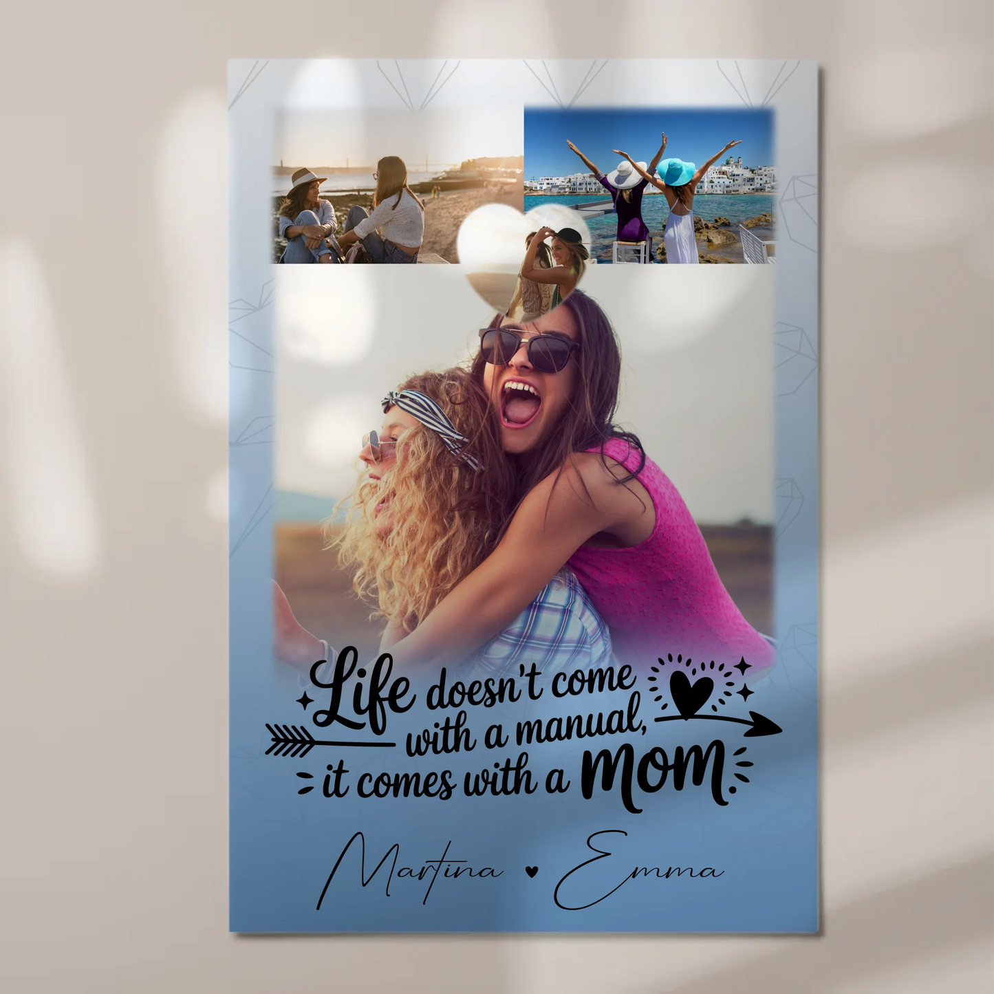 Personalisiertes Mama Plakat mit 3 Fotos und Herz Foto Life is better with you in it