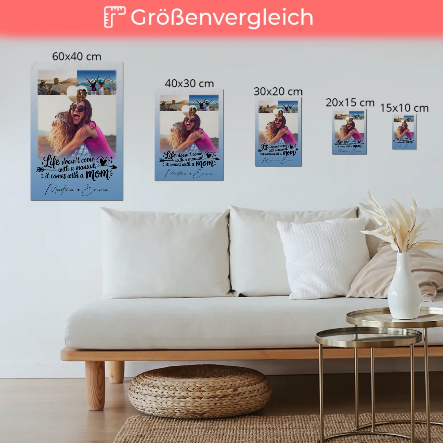 Personalisiertes Mama Plakat mit 3 Fotos und Herz Foto Life is better with you in it