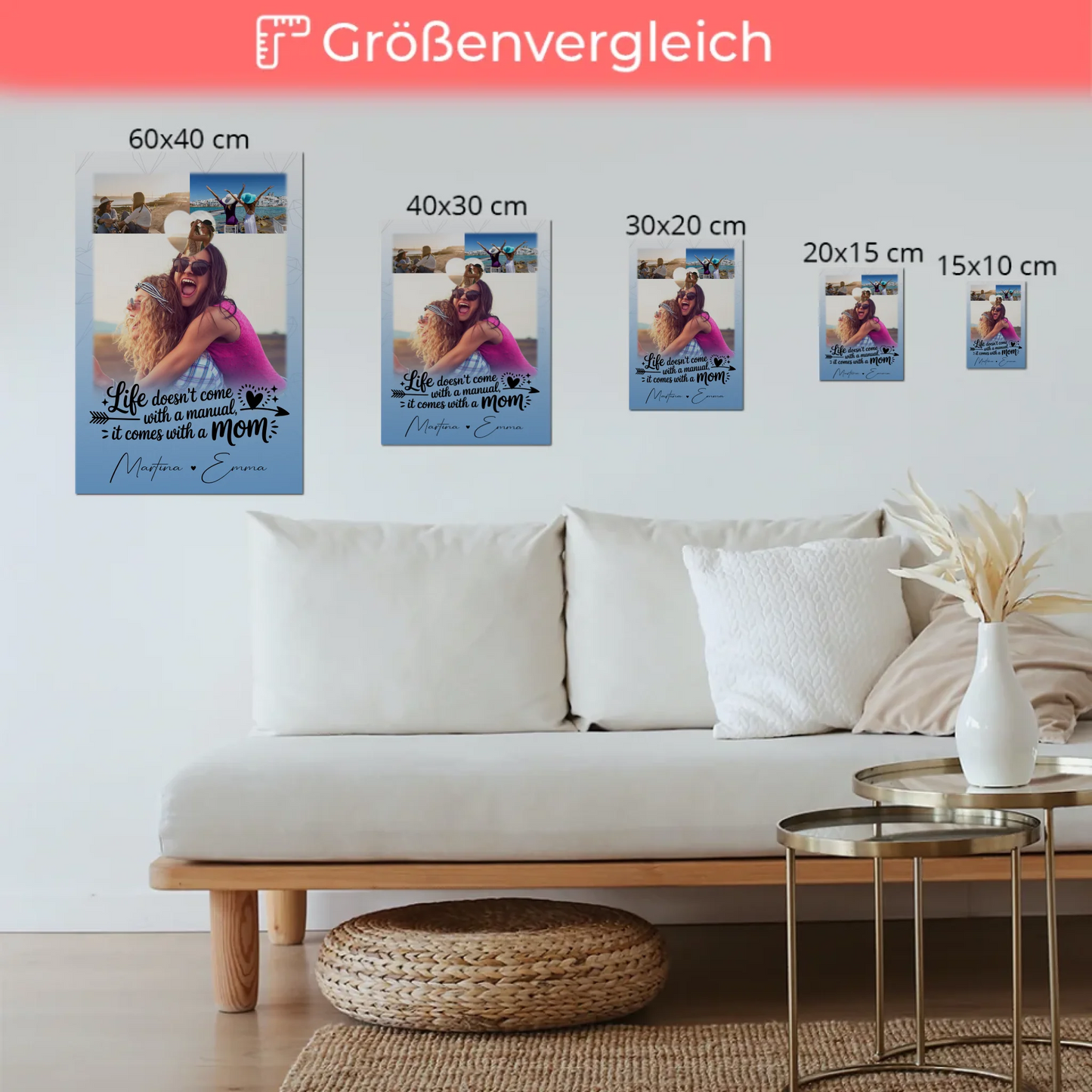 Personalisiertes Mama Plakat mit 3 Fotos und Herz Foto Life is better with you in it