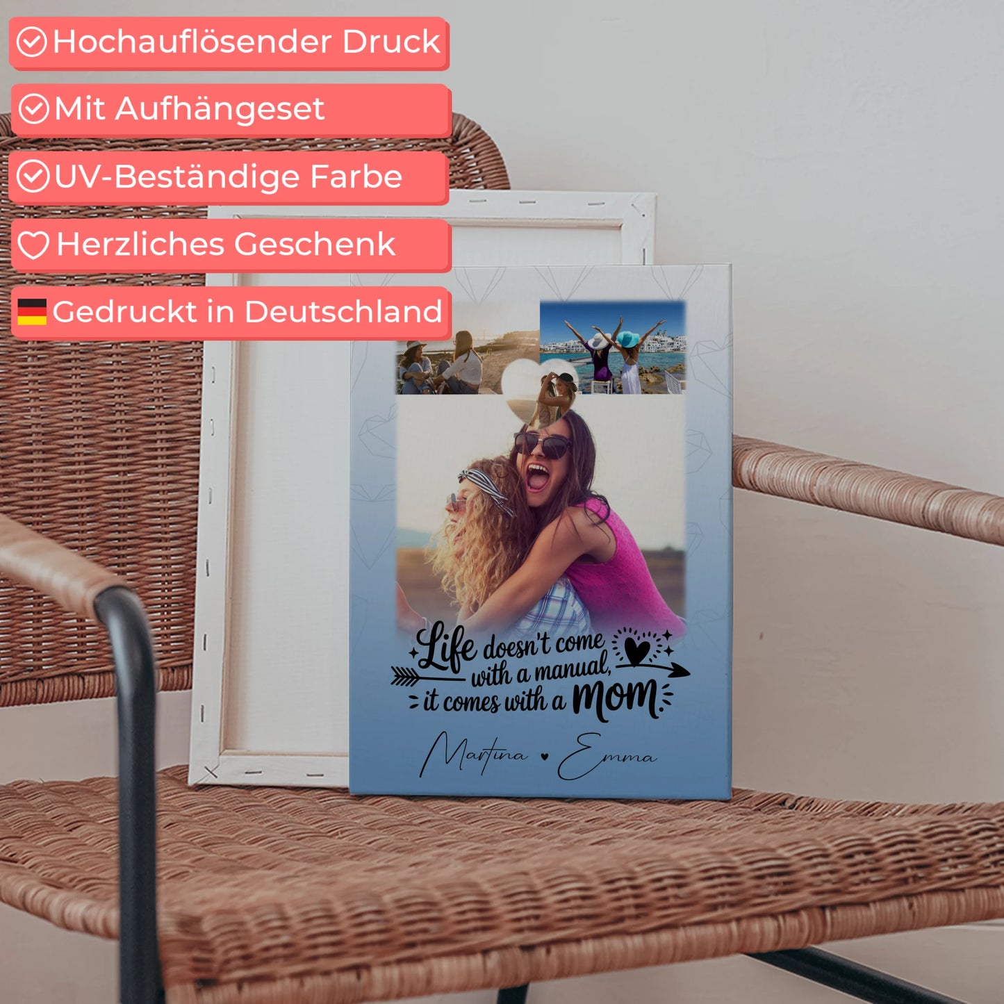 Personalisierte Mama Plakat mit 3 Fotos und Herz Foto Life is Better with You in It