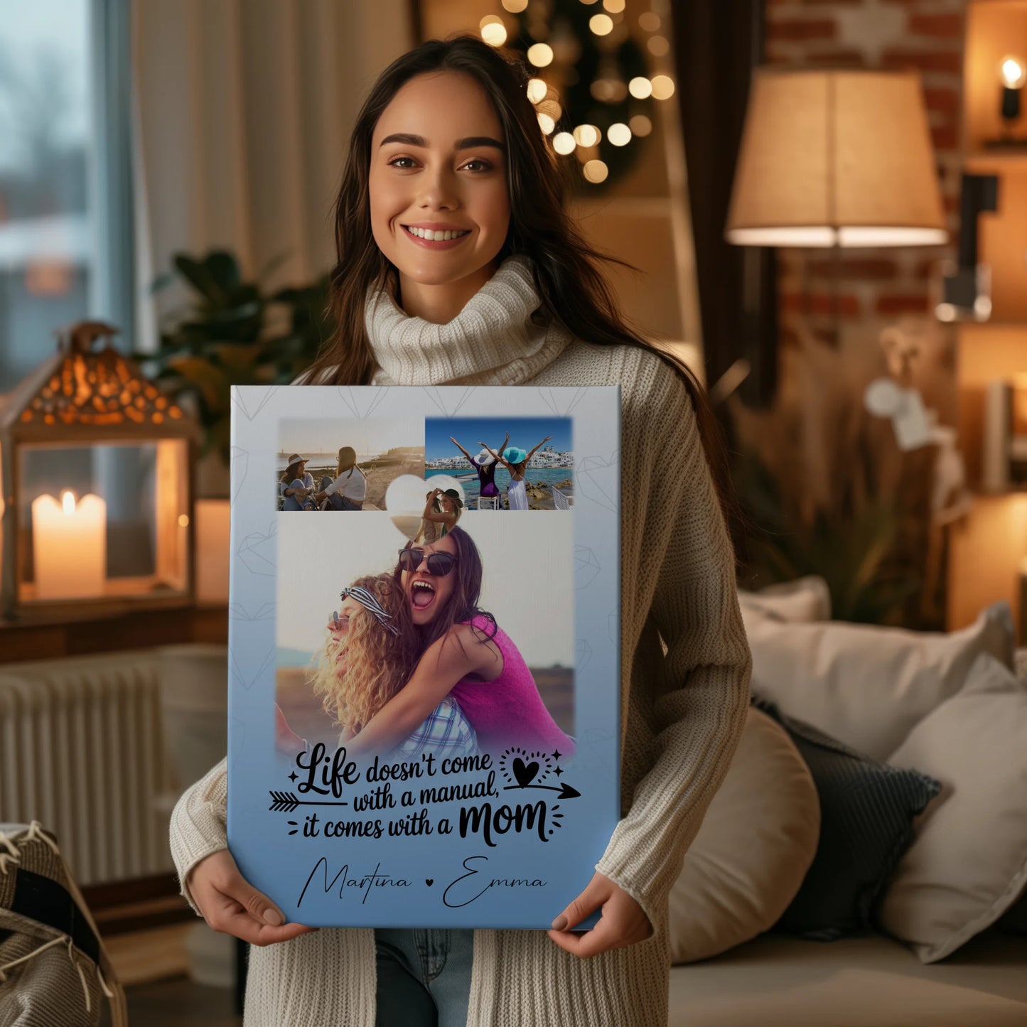 Personalisierte Mama Plakat mit 3 Fotos und Herz Foto Life is Better with You in It