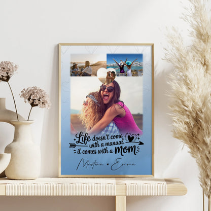 Personalisiertes Poster Mama mit 3 Fotos und 1 Herz Foto Life is better with you in it