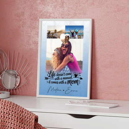 Personalisiertes Poster Mama mit 3 Fotos und 1 Herz Foto Life is better with you in it