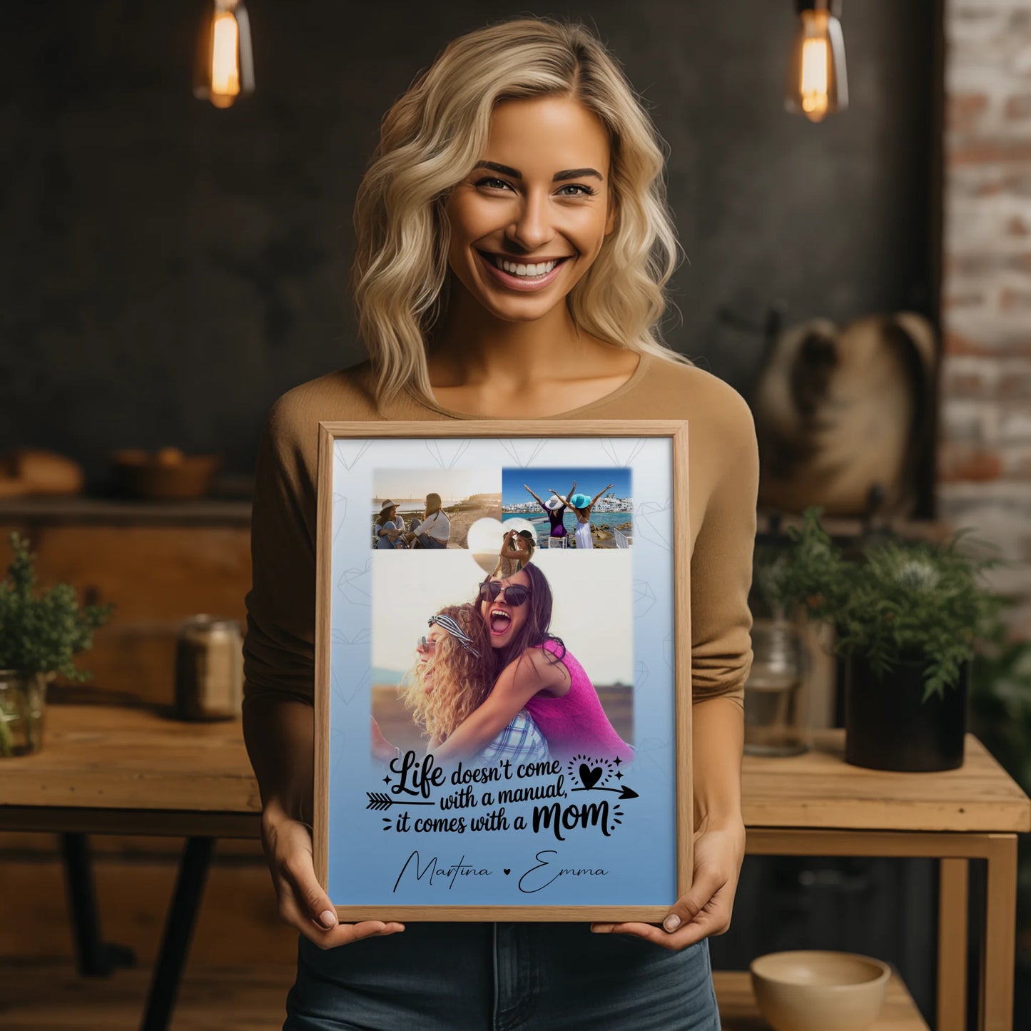 Personalisiertes Poster Mama mit 3 Fotos und 1 Herz Foto Life is better with you in it