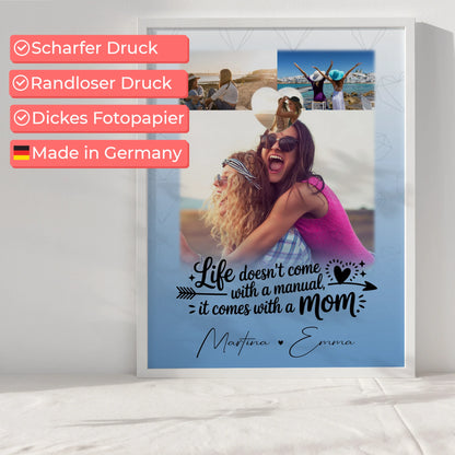 Personalisiertes Poster Mama mit 3 Fotos und 1 Herz Foto Life is better with you in it