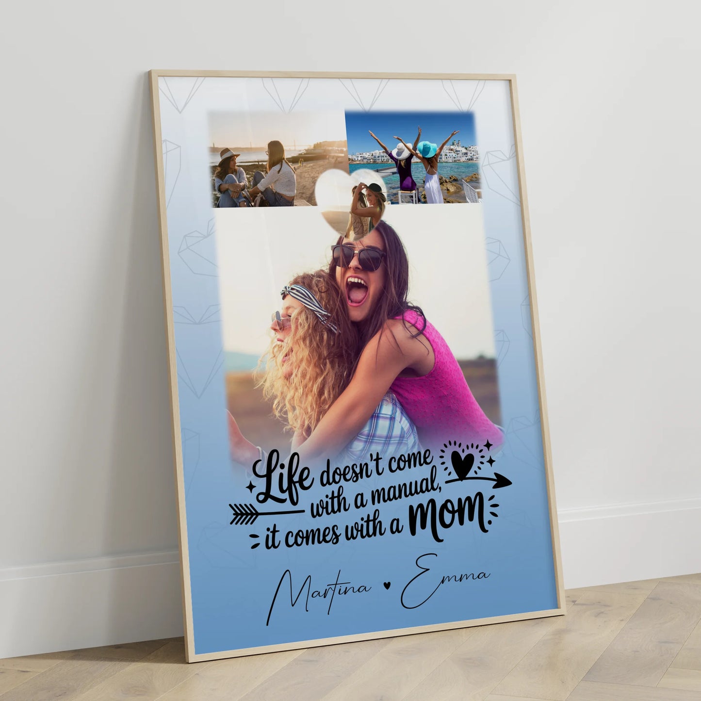 Personalisiertes Poster Mama mit 3 Fotos und 1 Herz Foto Life is better with you in it