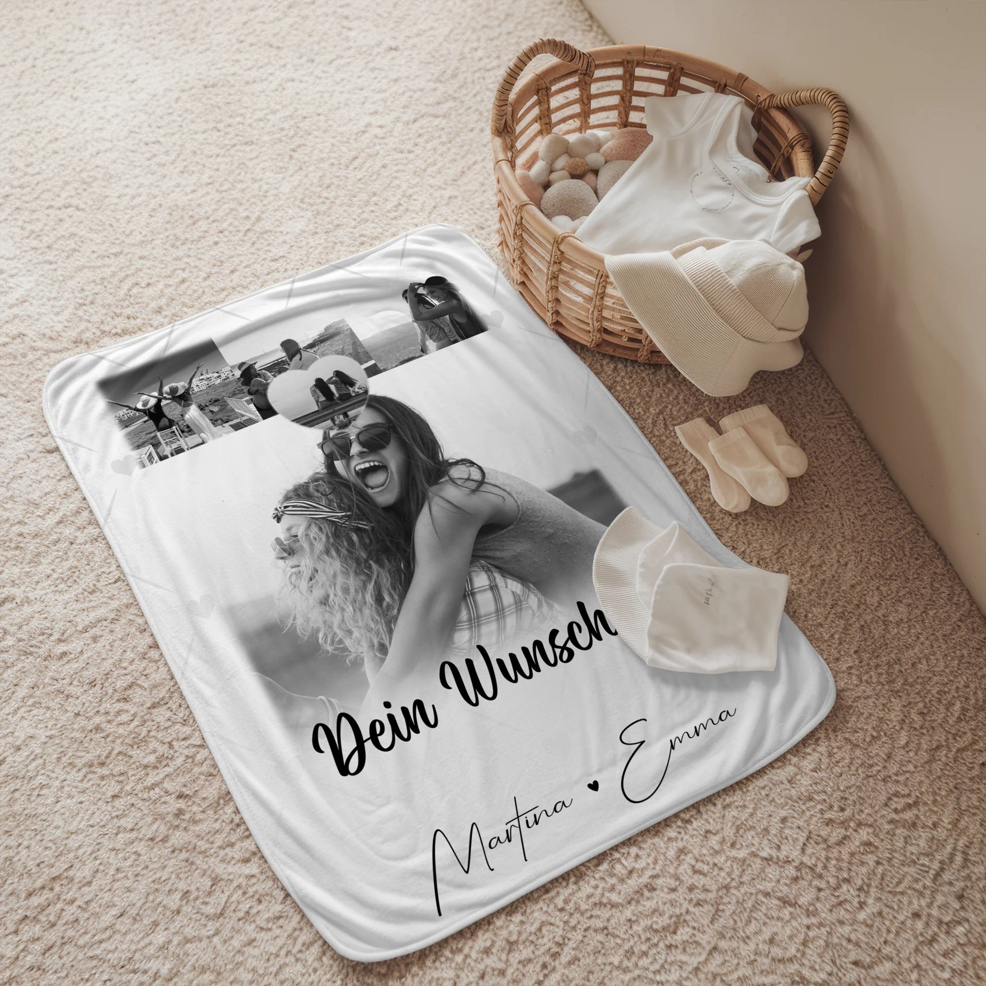Personalisierte Kuscheldecke für Mama mit 4 Fotos 1 Herz Wunschtext Einfach so 2