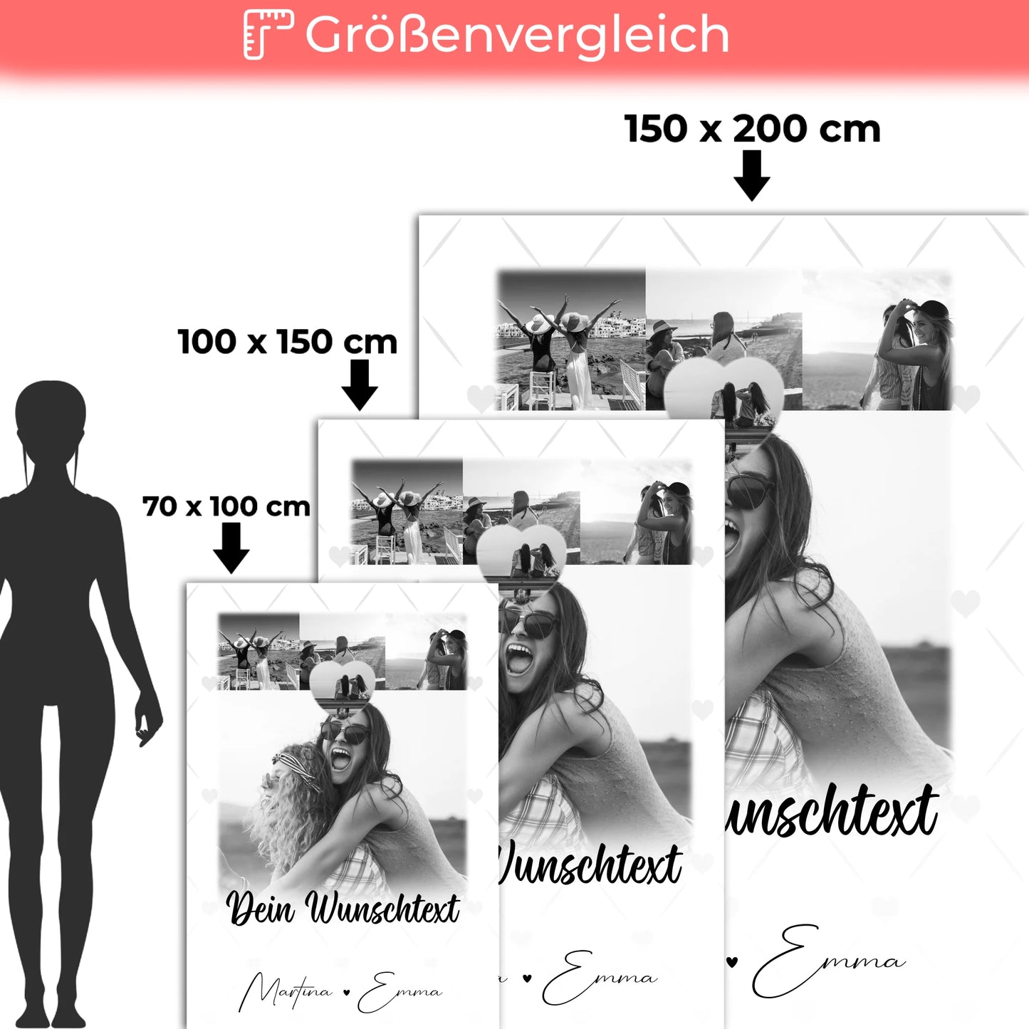 Personalisierte Kuscheldecke für Mama mit 4 Fotos 1 Herz Wunschtext Einfach so 5