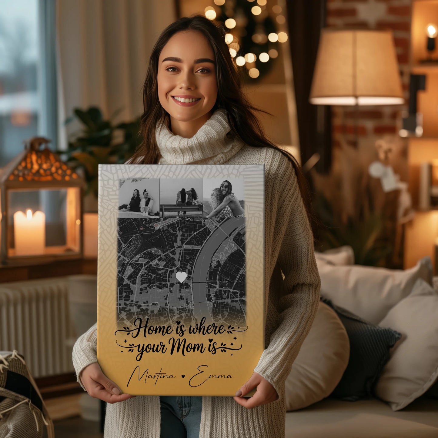 Personalisierte Mama Plakat Leinwand mit 4 Fotos und Karte Zusammen einfach unerträglich