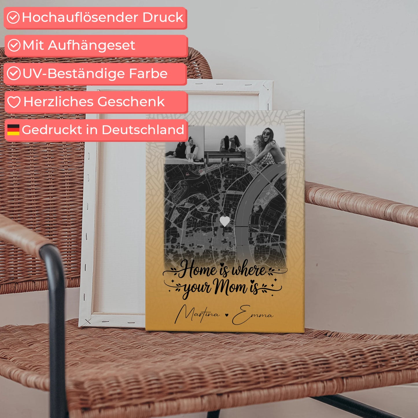 Personalisierte Mama Plakat Leinwand mit 4 Fotos und Karte Zusammen einfach unerträglich