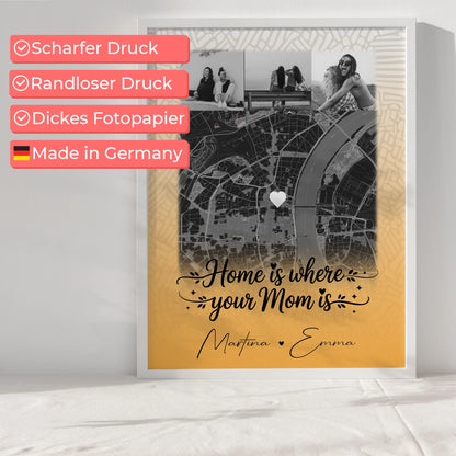Mama Poster Zusammen einfach unerträglich personalisiert mit 4 Fotos und Karte