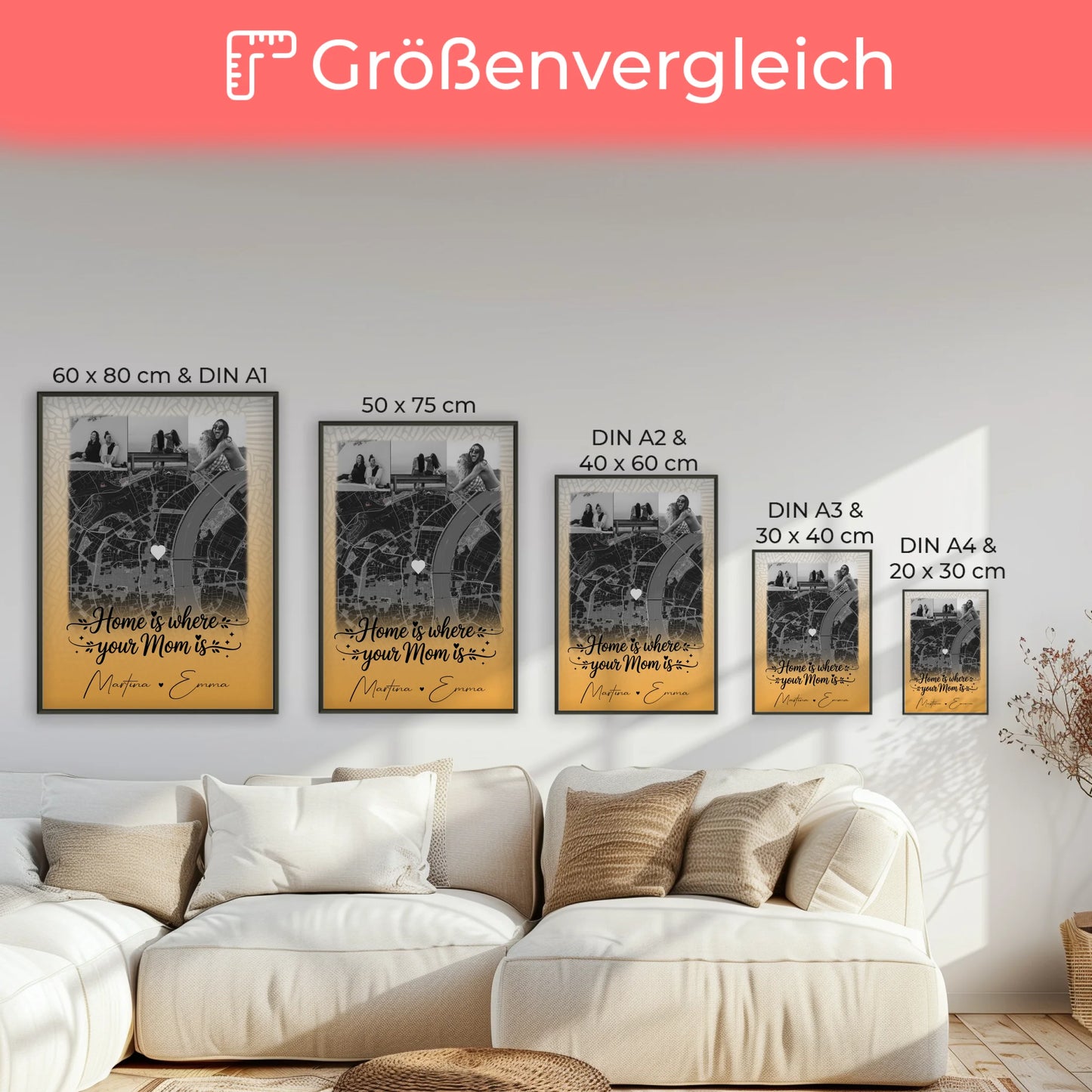 Mama Poster Zusammen einfach unerträglich personalisiert mit 4 Fotos und Karte