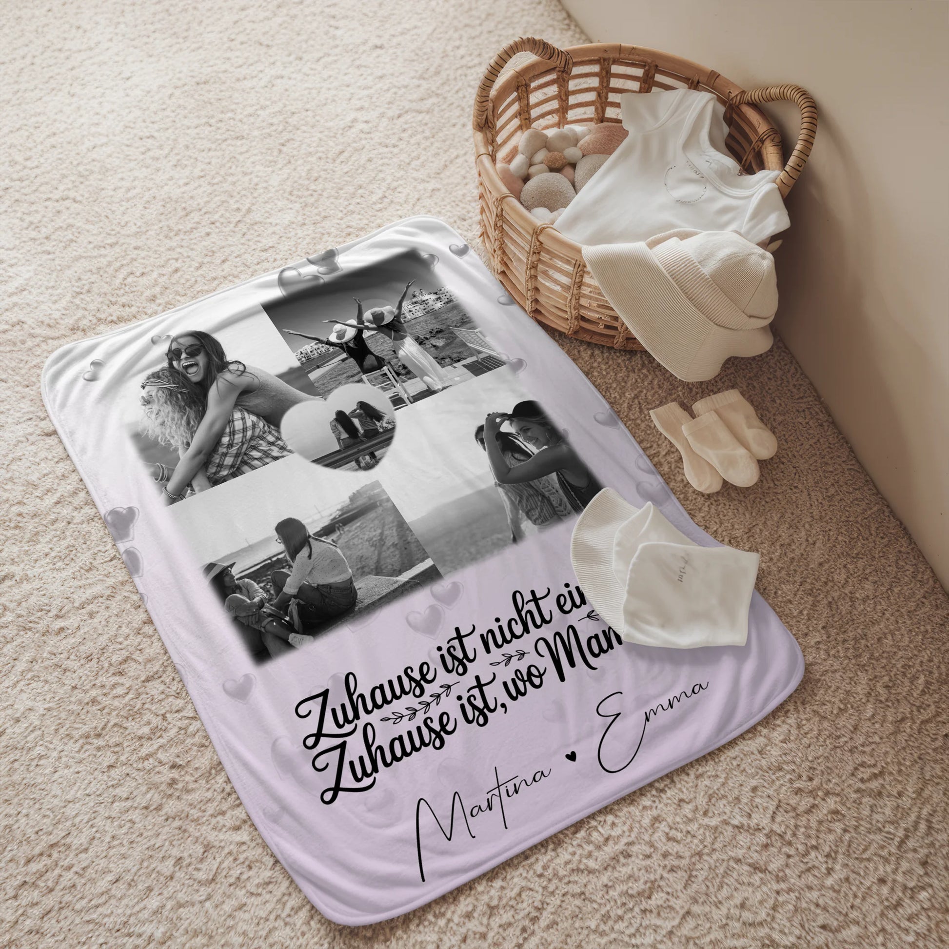 Decke mit Spruch Für Mama mit 4 Fotos und 1 Herz Foto You make my heart smile 2