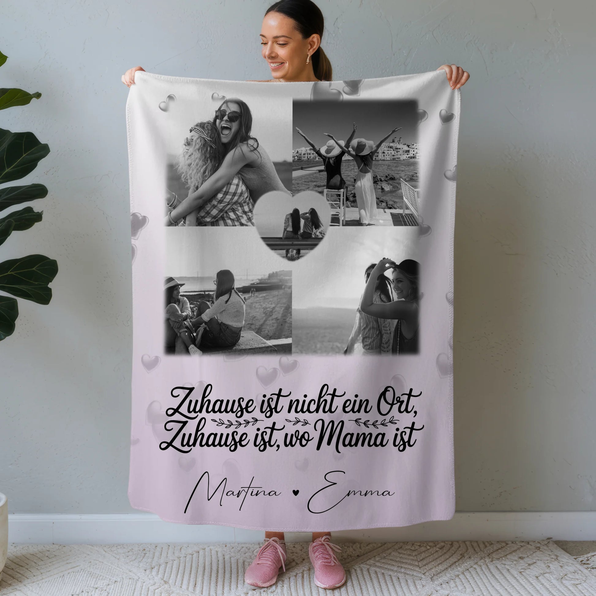 Decke mit Spruch Für Mama mit 4 Fotos und 1 Herz Foto You make my heart smile 1