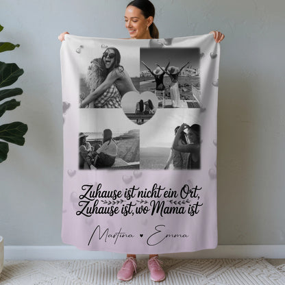 Decke mit Spruch Für Mama mit 4 Fotos und 1 Herz Foto You make my heart smile 1