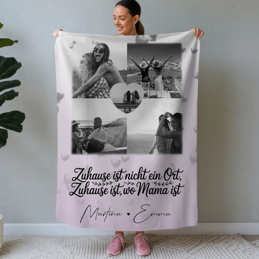 Decke mit Spruch Für Mama mit 4 Fotos und 1 Herz Foto You make my heart smile 1