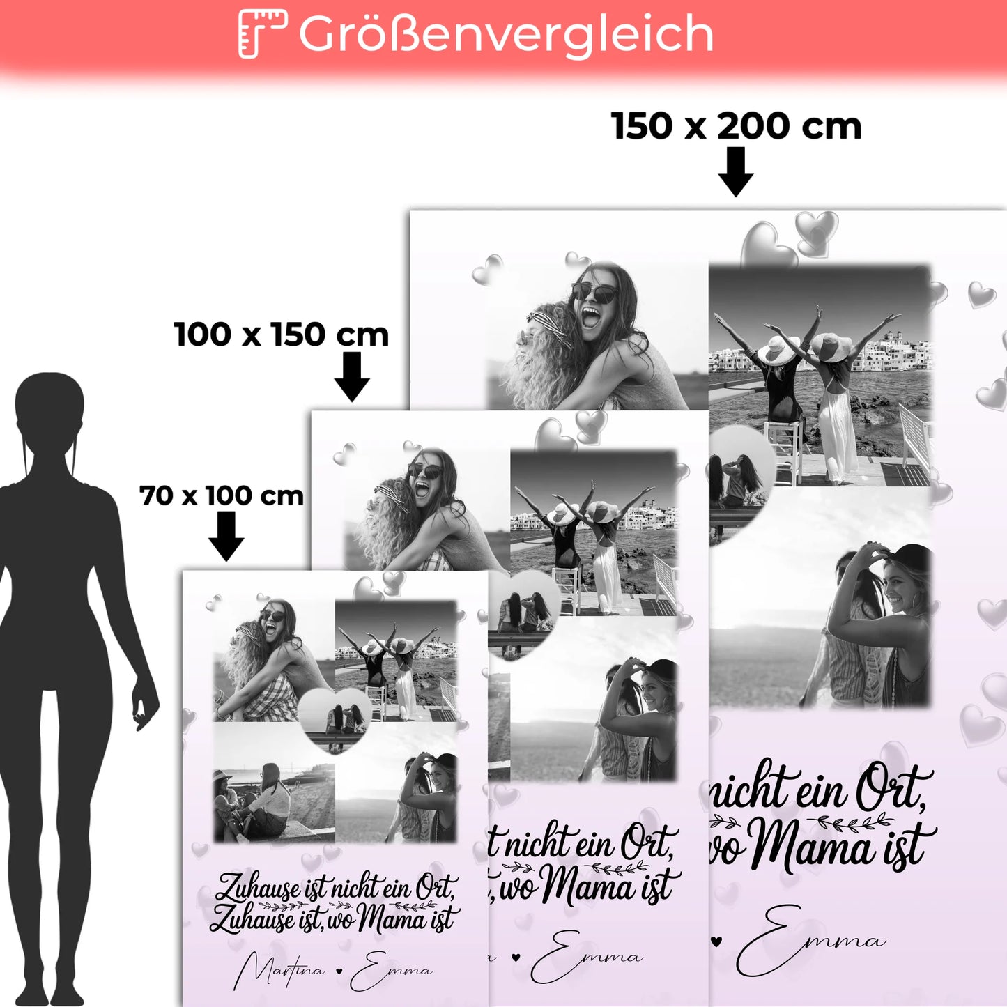 Decke mit Spruch Für Mama mit 4 Fotos und 1 Herz Foto You make my heart smile 5