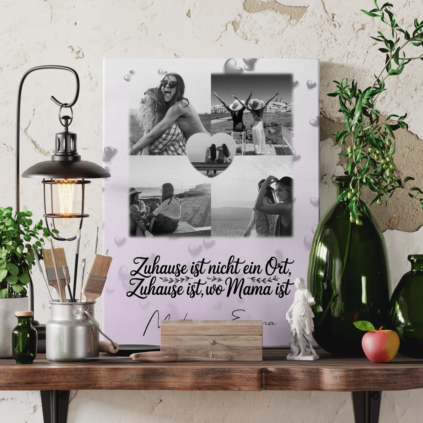 Mama Plakat mit 4 Fotos und Herz Foto You Make My Heart Smile personalisiertes Geschenk