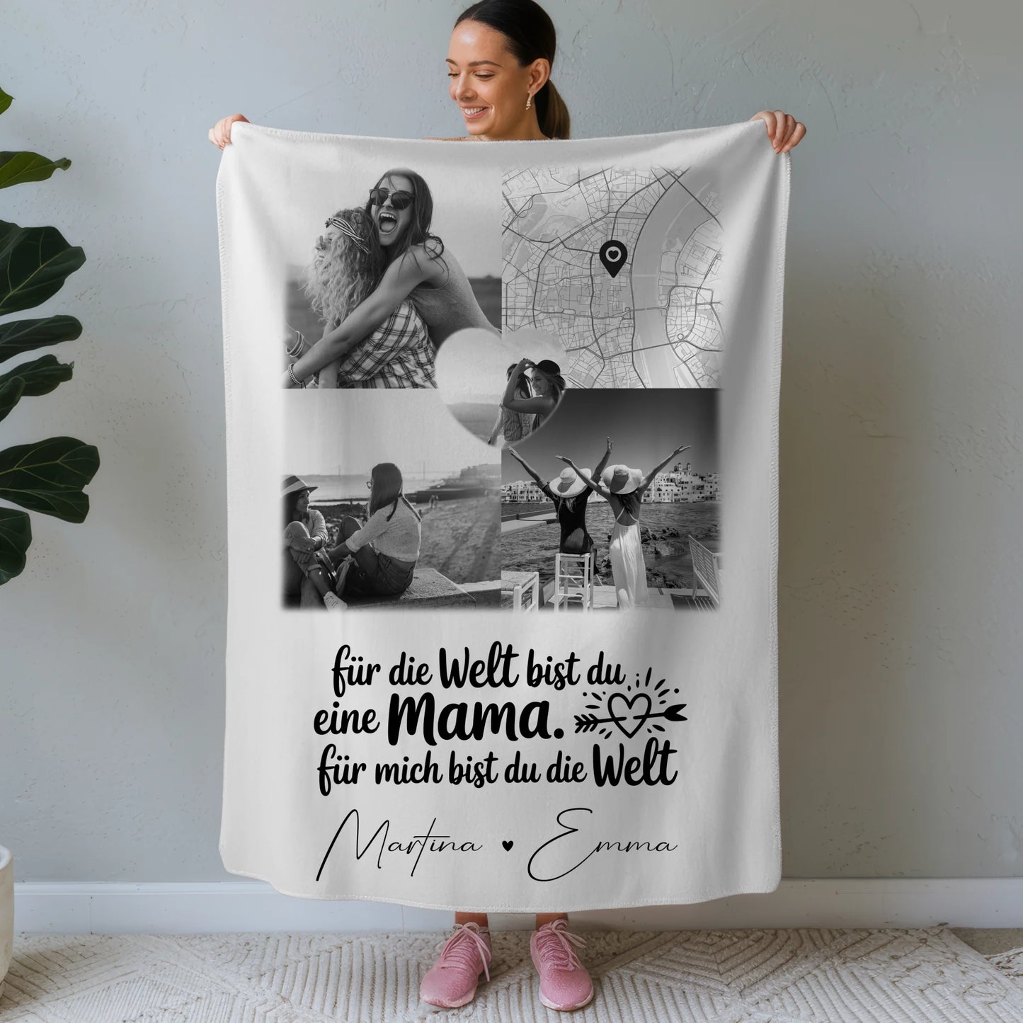 Personalisierte Mutter Tochter Decke mit 3 Fotos 1 Herz Foto Karte You make my heart smile 1