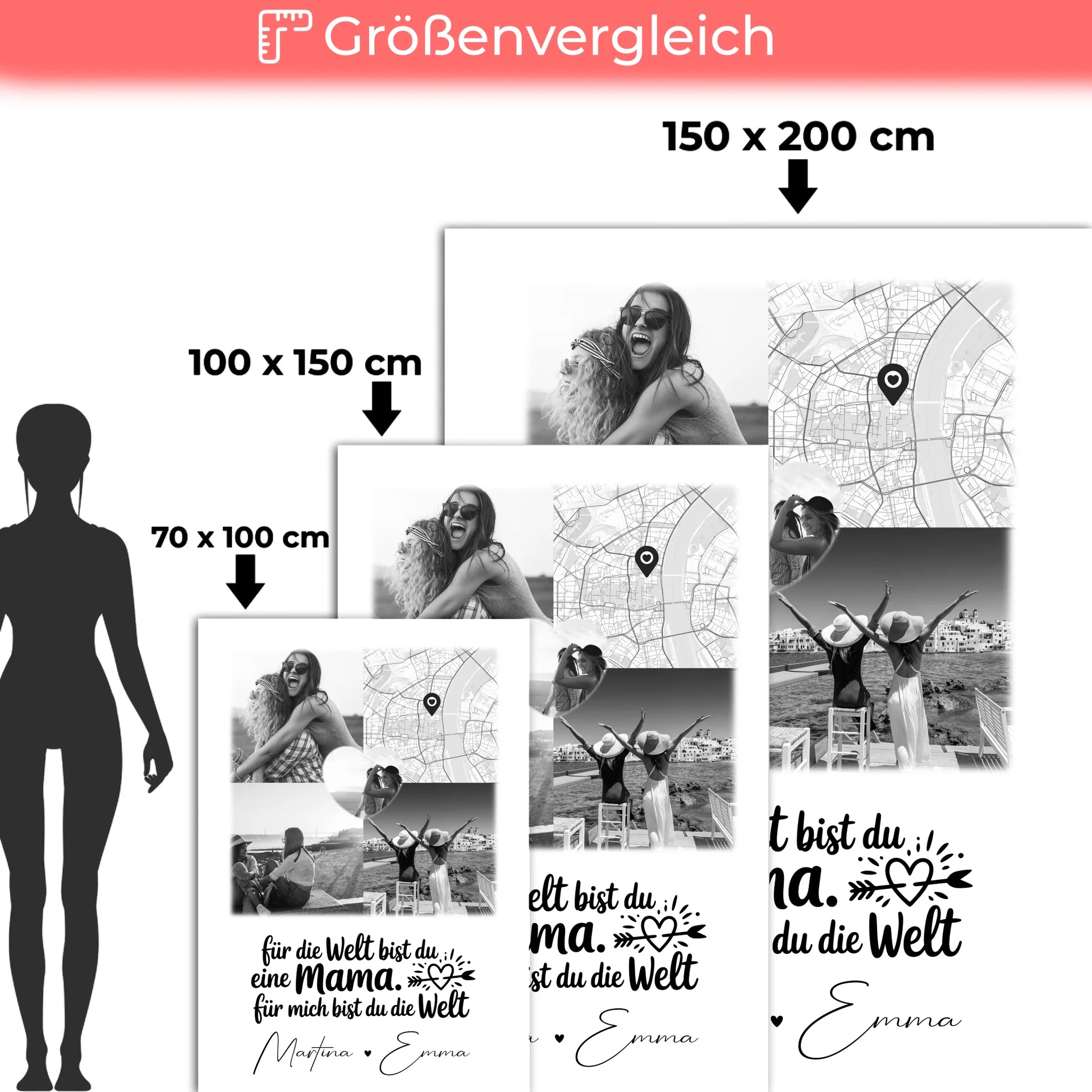 Personalisierte Mutter Tochter Decke mit 3 Fotos 1 Herz Foto Karte You make my heart smile 5