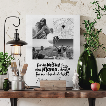 Personalisierte Leinwand Mama mit 3 Fotos Herz Foto Karte You make my heart smile 3