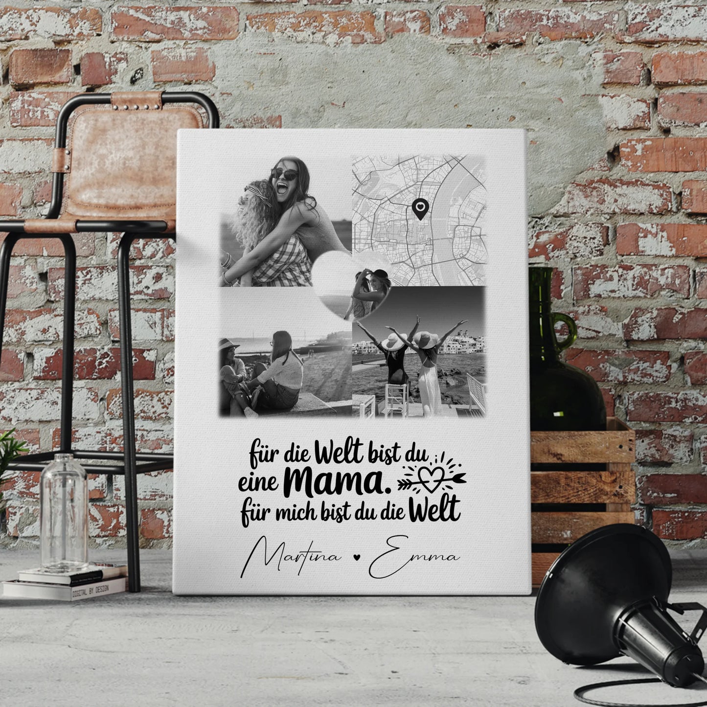 Personalisierte Leinwand Mama mit 3 Fotos Herz Foto Karte You make my heart smile 4