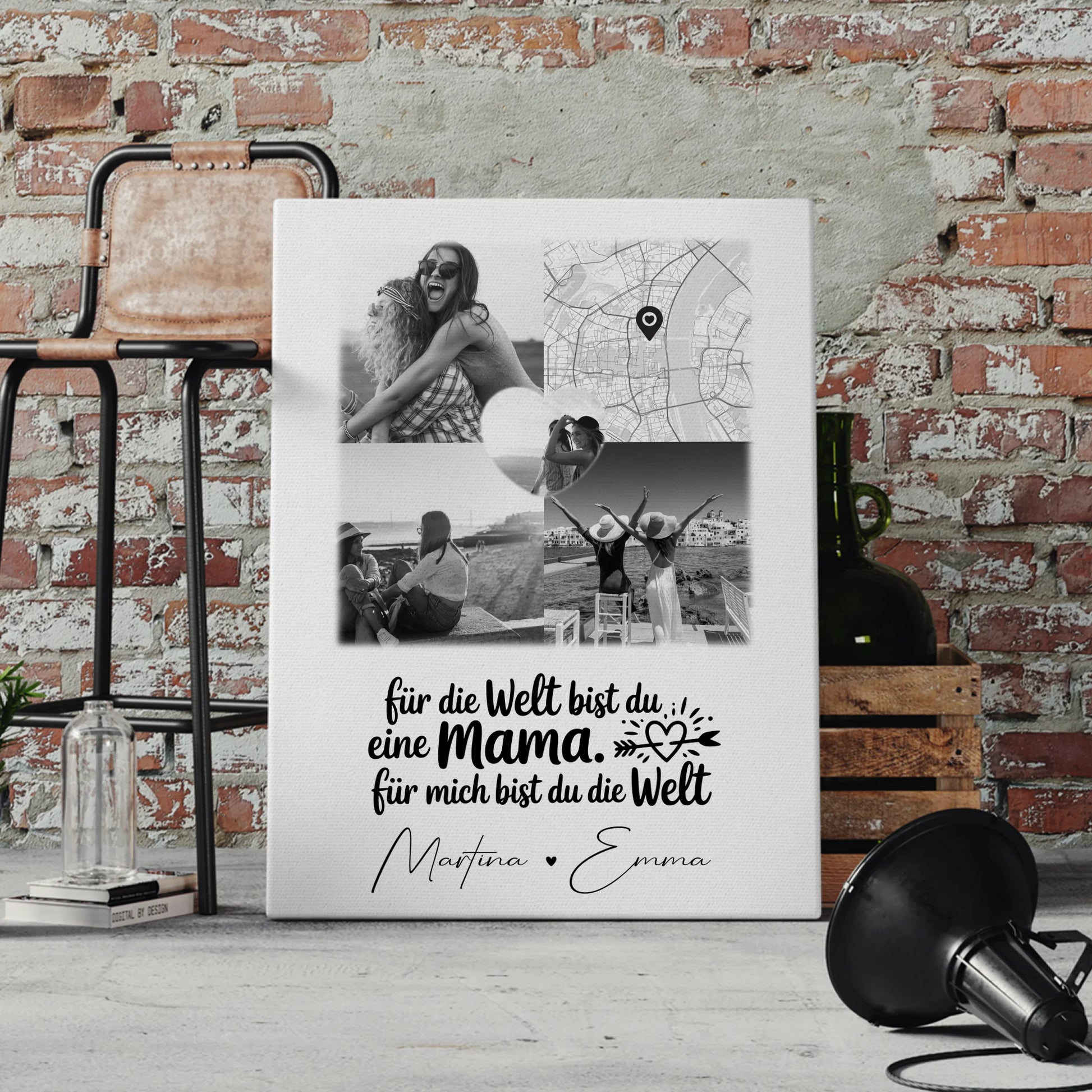 Personalisierte Leinwand Mama mit 3 Fotos Herz Foto Karte You make my heart smile 4