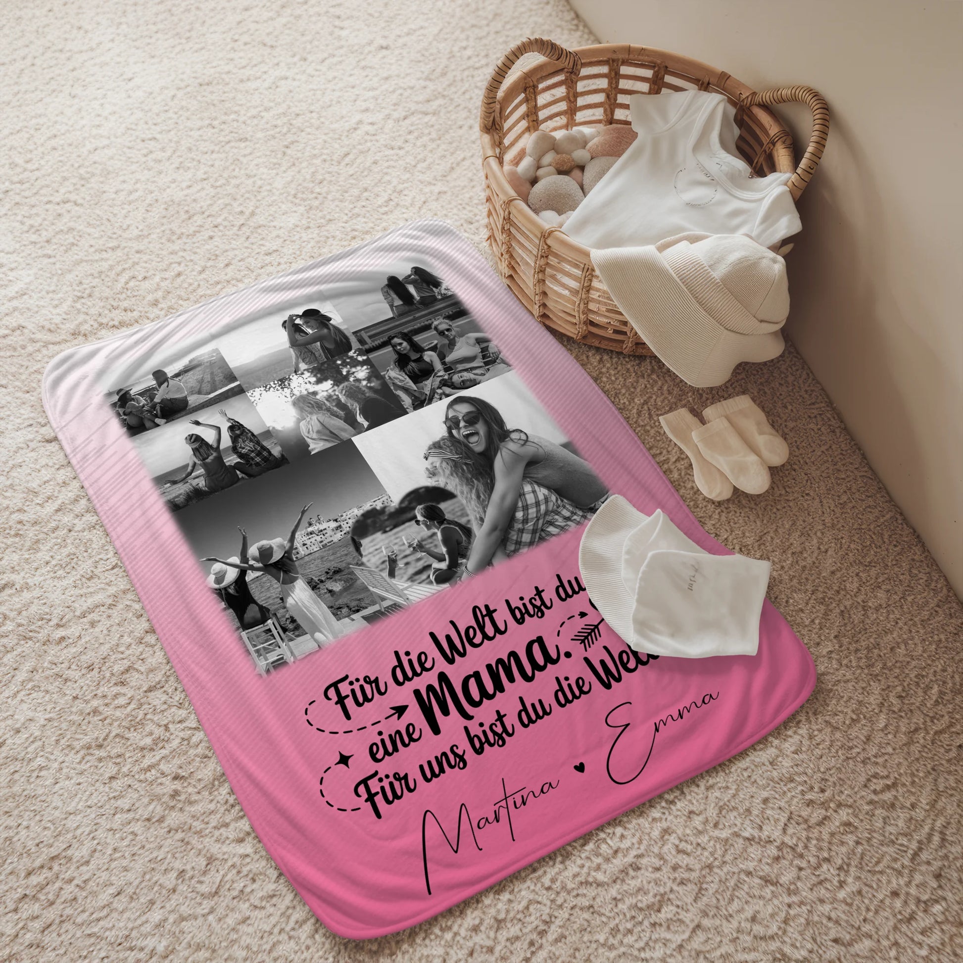 Personalisierte Kuscheldecke Für Mama mit 8 Fotos und Herz Foto Zuhause ist wo du bist 2