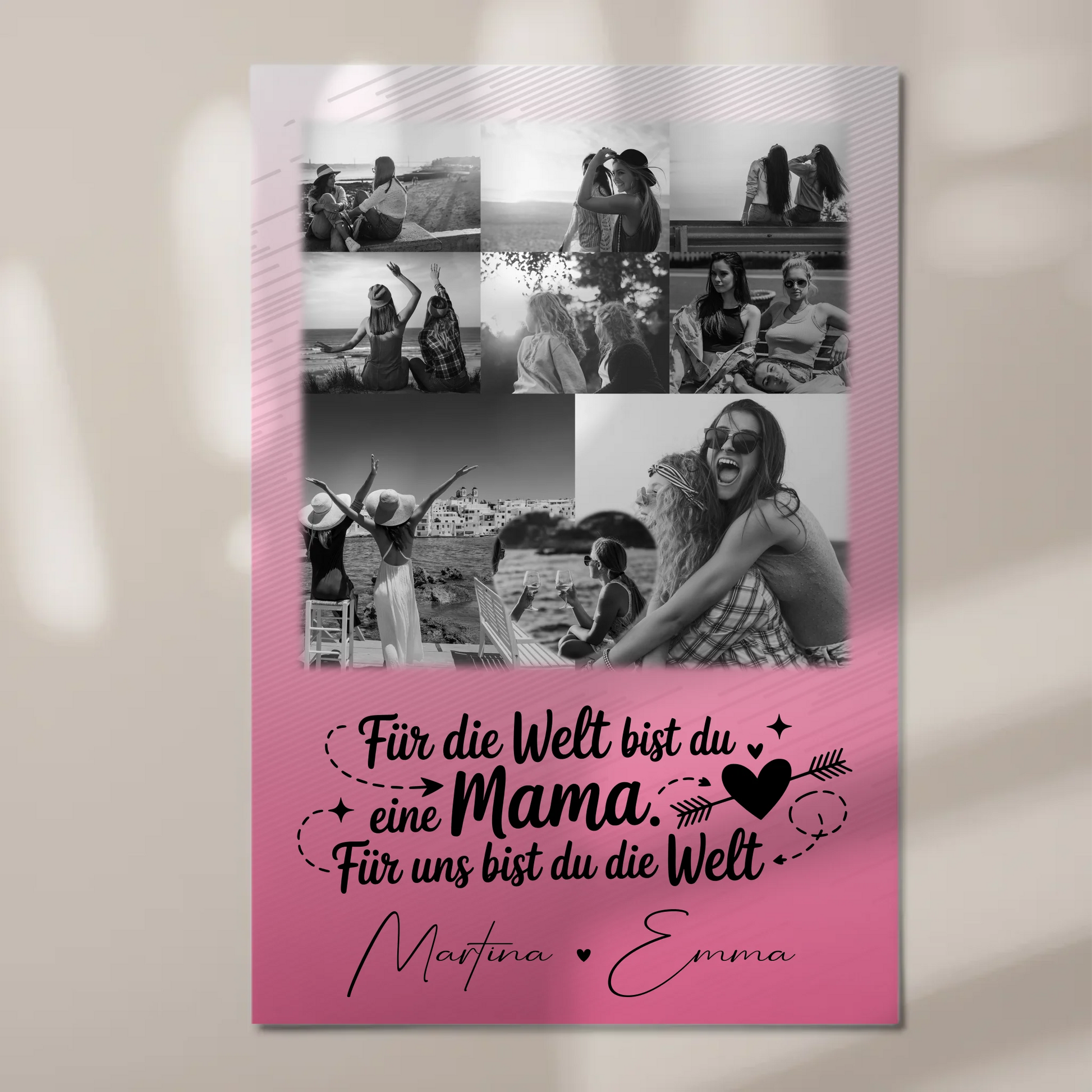 Personalisiertes Mama Plakat mit 8 Fotos und 1 Herz Foto Zuhause ist wo du bist 1