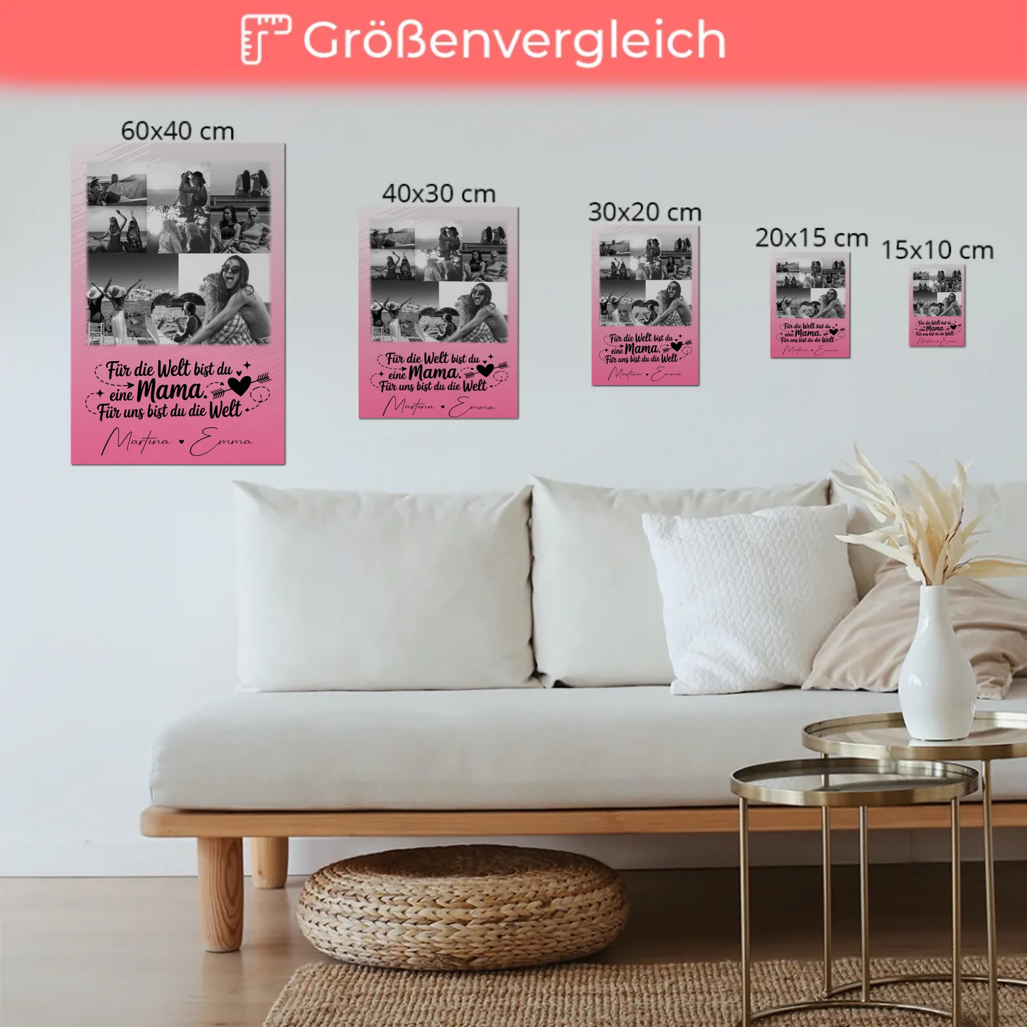 Personalisiertes Mama Plakat mit 8 Fotos und 1 Herz Foto Zuhause ist wo du bist 6