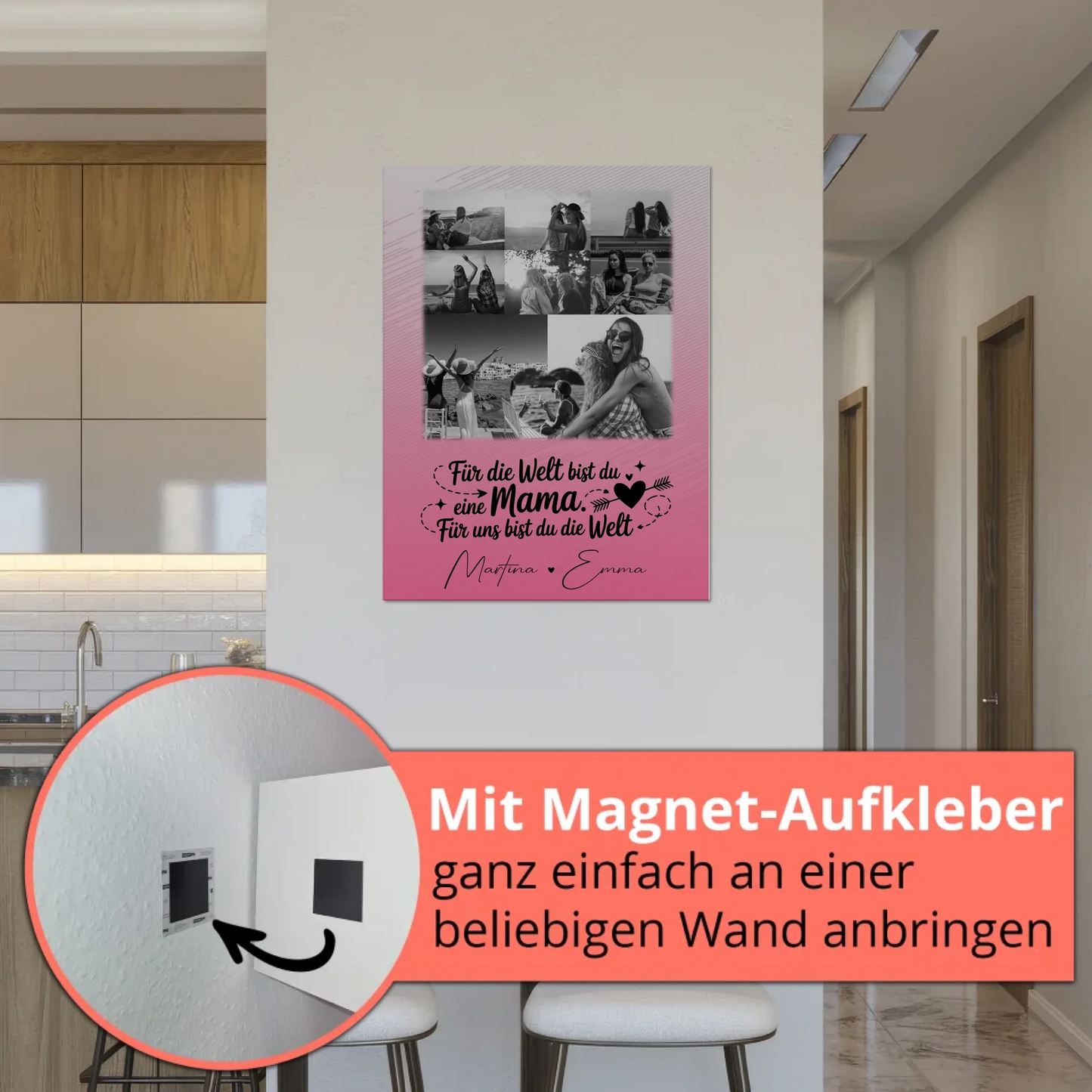 Personalisiertes Mama Plakat mit 8 Fotos und 1 Herz Foto Zuhause ist wo du bist