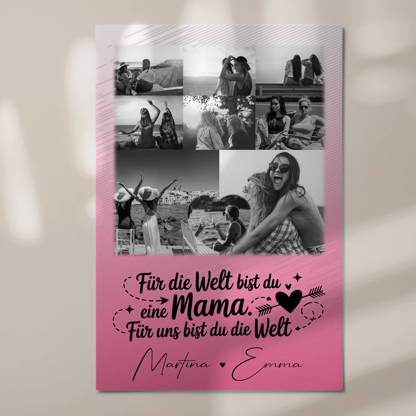 Personalisiertes Mama Plakat mit 8 Fotos und 1 Herz Foto Zuhause ist wo du bist