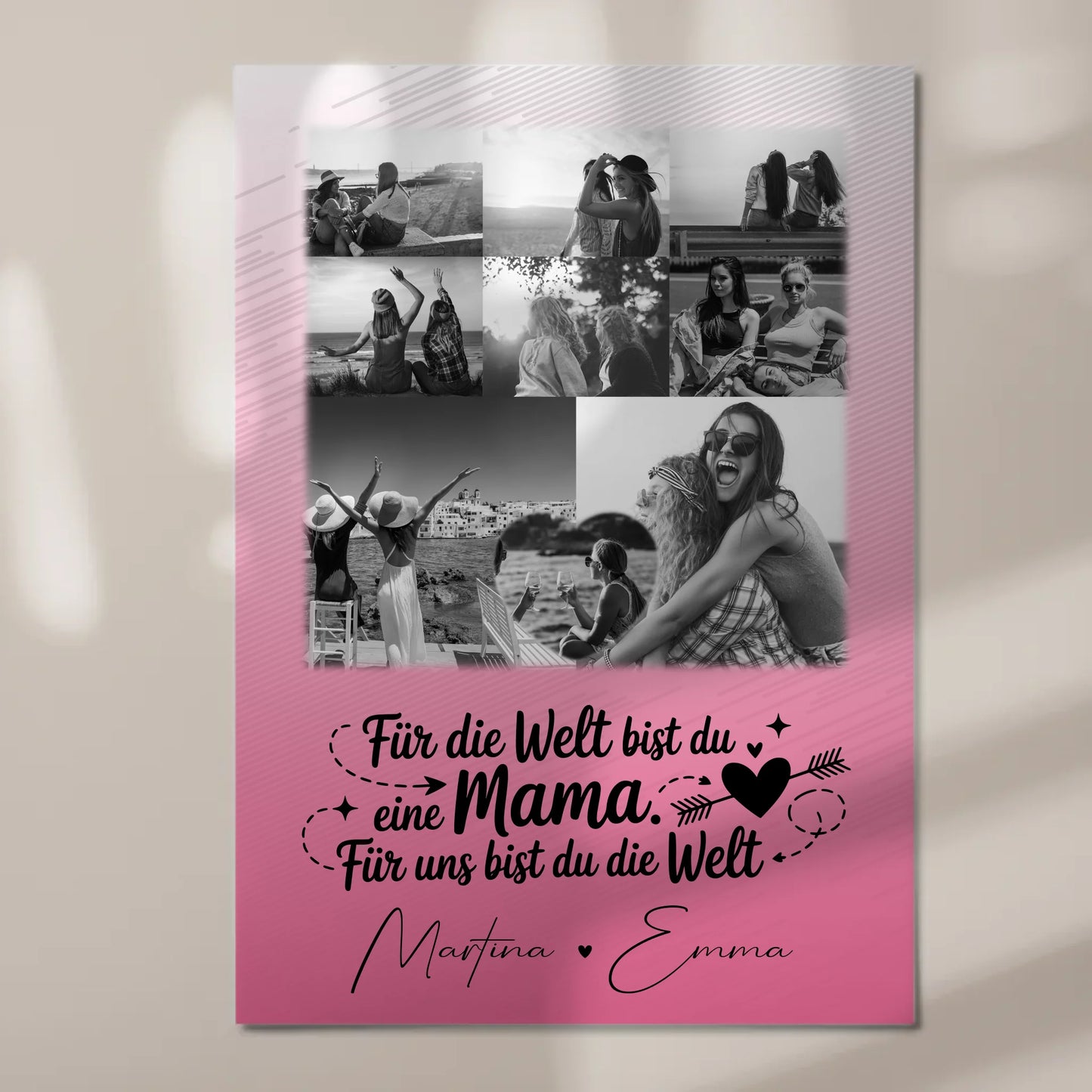 Personalisiertes Mama Plakat mit 8 Fotos und 1 Herz Foto Zuhause ist wo du bist