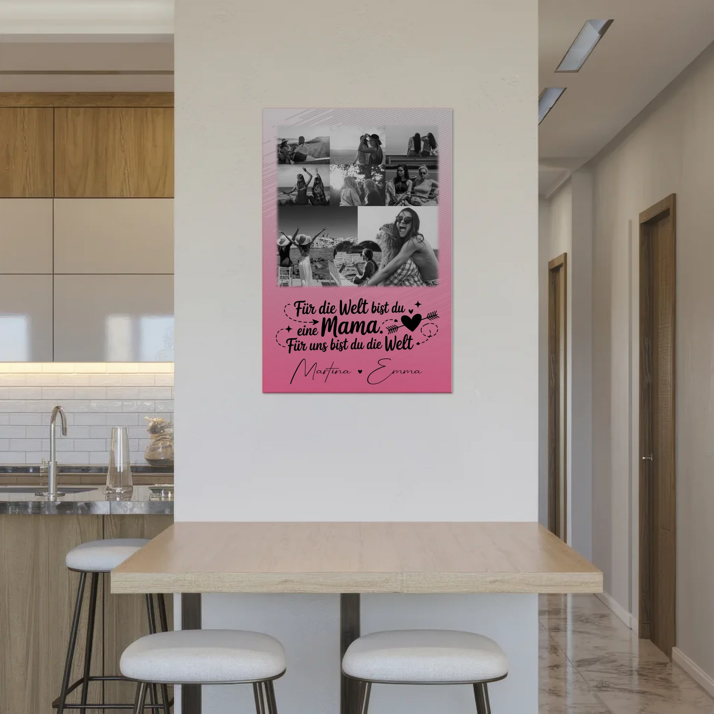 Personalisiertes Mama Plakat mit 8 Fotos und 1 Herz Foto Zuhause ist wo du bist