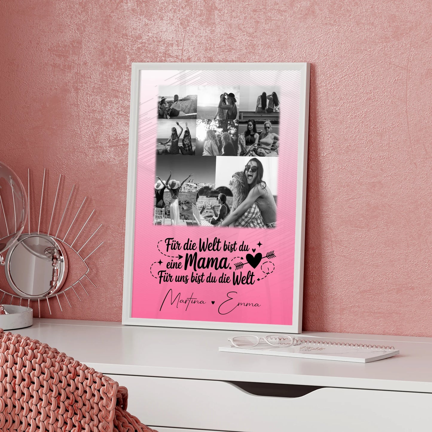 Poster Muttertag mit 8 Fotos und 1 Herz Foto Zuhause ist wo du bist