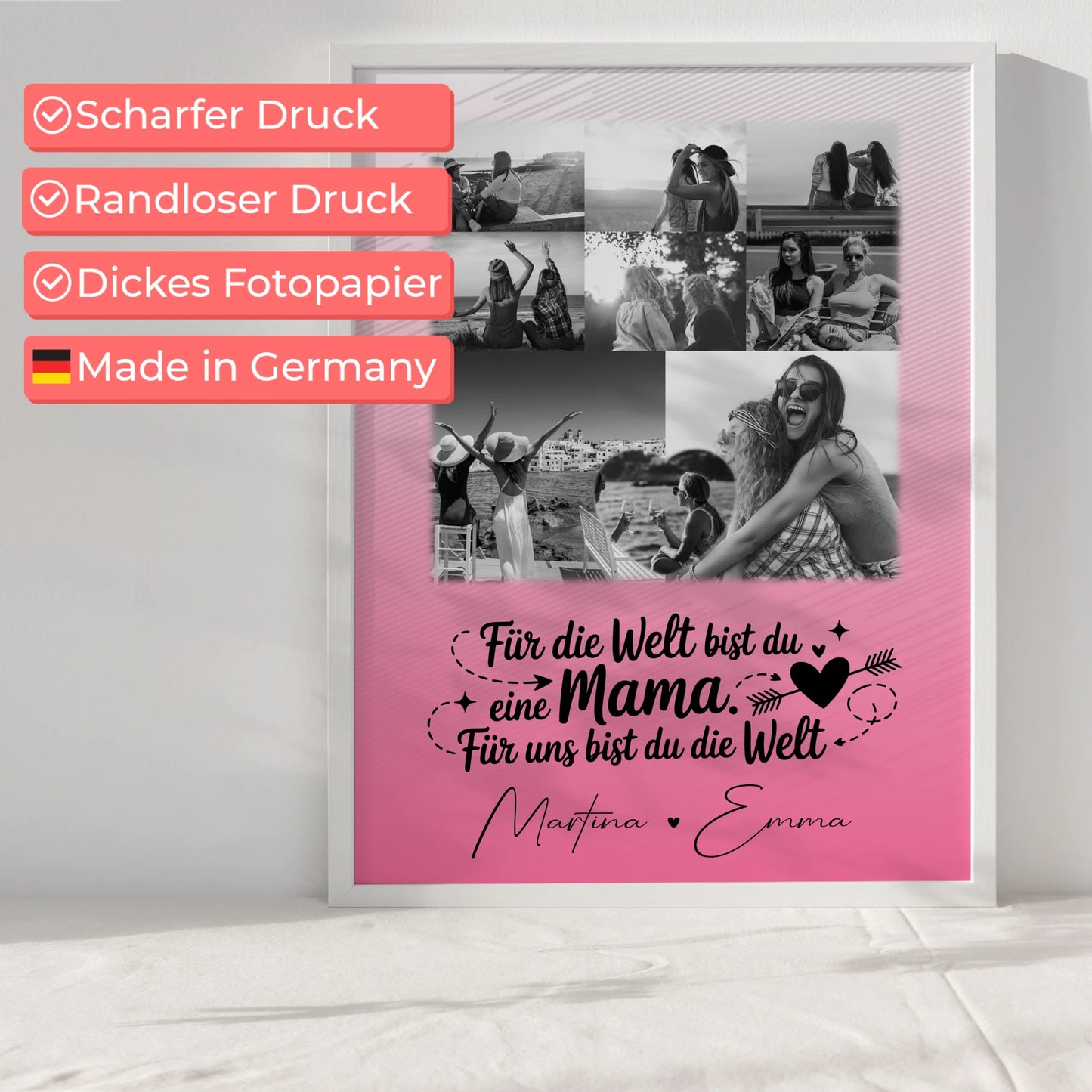 Poster Muttertag mit 8 Fotos und 1 Herz Foto Zuhause ist wo du bist