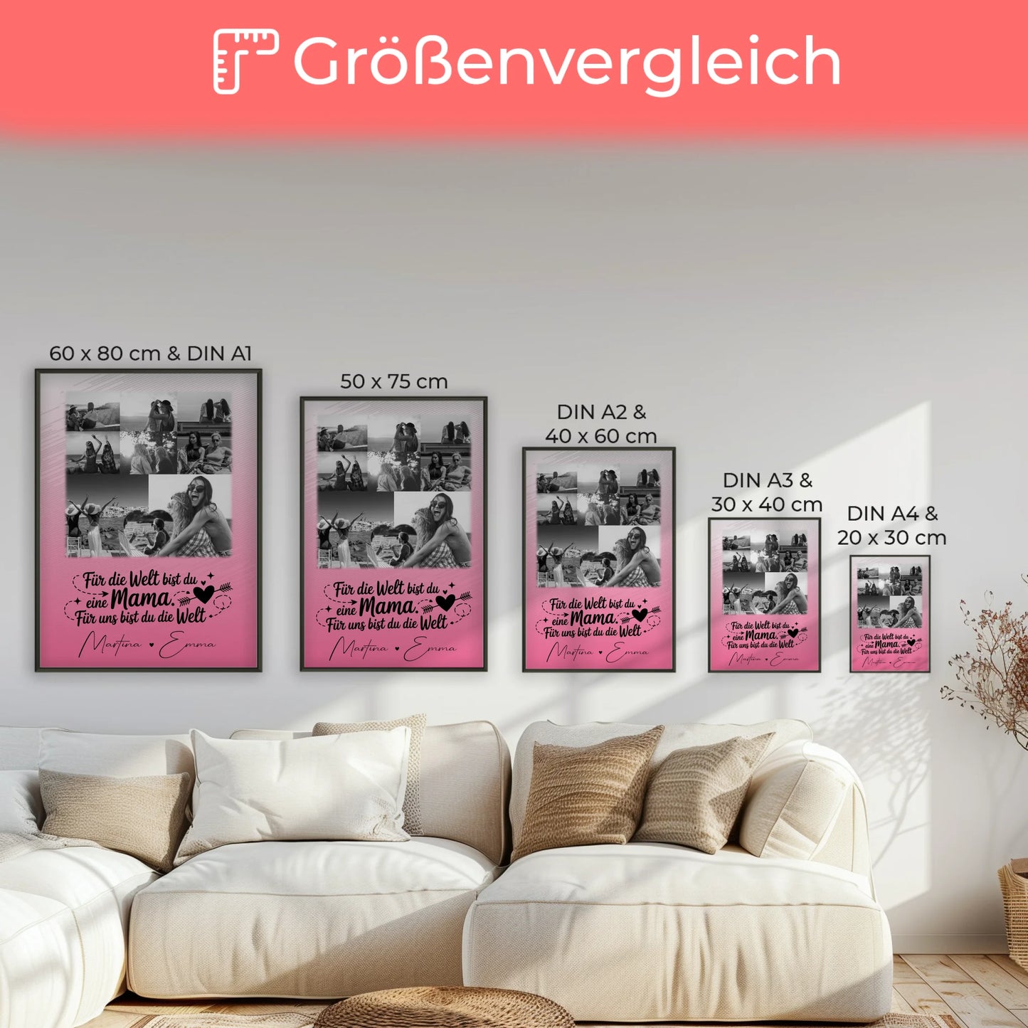 Poster Muttertag mit 8 Fotos und 1 Herz Foto Zuhause ist wo du bist