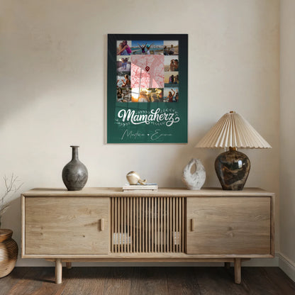 Mama Plakat mit 10 Fotos und Karte in der Mitte personalisiertes Geschenk
