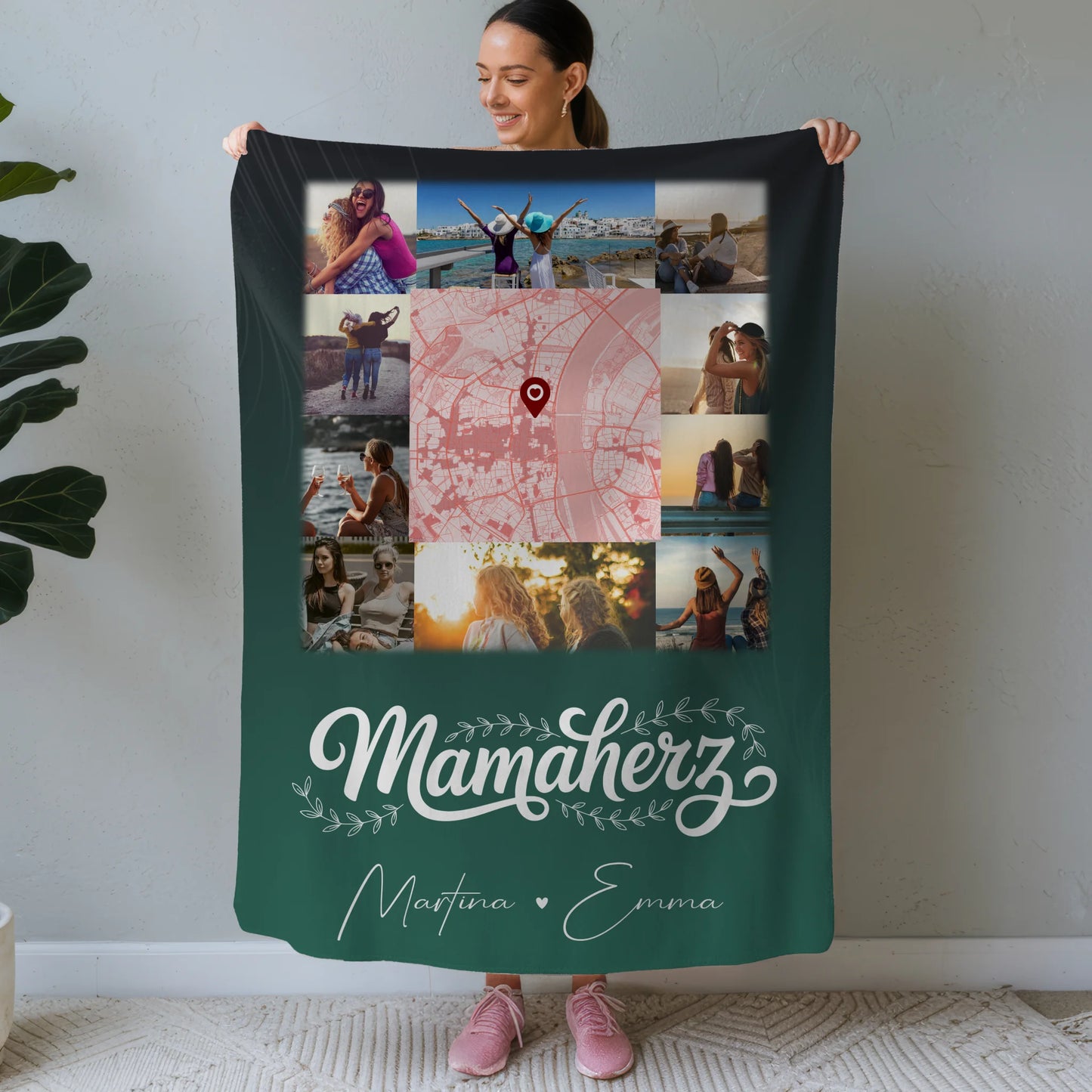 Personalisierte Decke Mama mit 10 Fotos und Karte in der Mitte Vergiss nie wie toll du bist 1