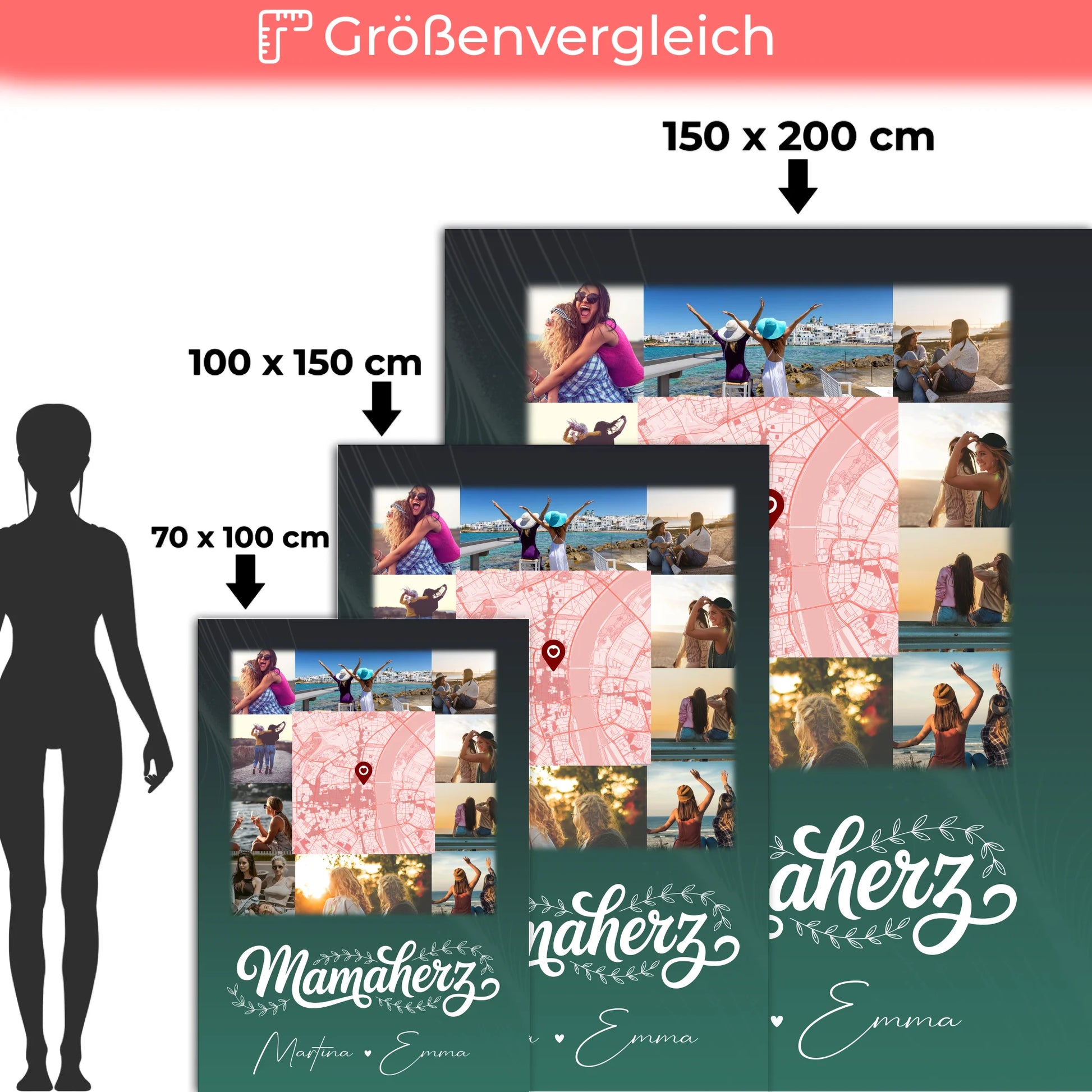 Personalisierte Decke Mama mit 10 Fotos und Karte in der Mitte Vergiss nie wie toll du bist 5